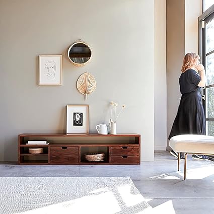 SHRI RAM ENTERPRISES Sheesham Wood Entertainment Television Stand with 3 Drawers and 4 Open Shelf Storage for Living Room (TV Unit- 01)