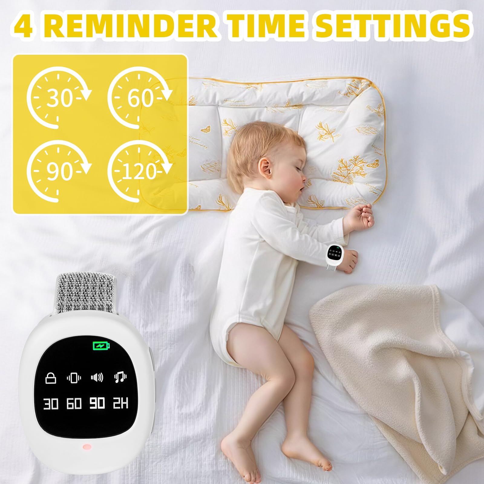 Bezprzewodowy alarm o moczeniu nocnym, z 3 trybami przypomnienia, ładowany przez USB-C, wysoka czułość, czujnik moczenia nocnego dla dzieci starszych i chorych na obłożnie