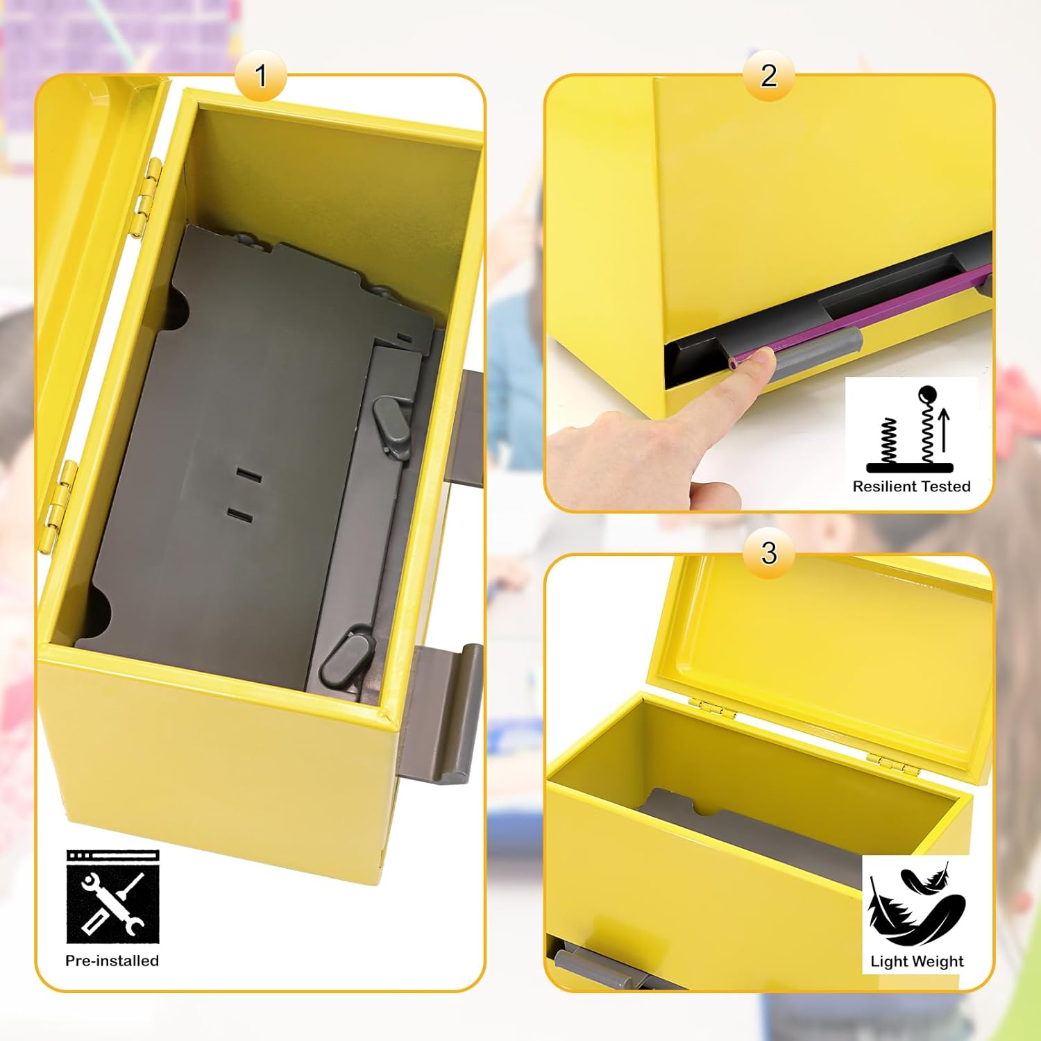 Pencil Dispenser for Classroom Stainless Steel Pencil Holder for Desk, Pencil Dispenser Set with Silicone Organizer & 5 Stickers, Back to School Classroom Must Haves Teacher Supplies (Yellow)
