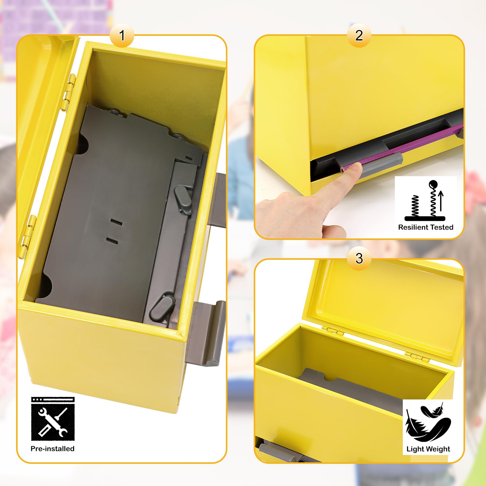 Stiftespender für Klassenzimmer, Edelstahl, Stifthalter für den Schreibtisch, Bleistiftspender-Set mit Silikon-Organizer und 5 Aufklebern, Schulanfang, Klassenzimmer, Muss für Lehrer, Gelb