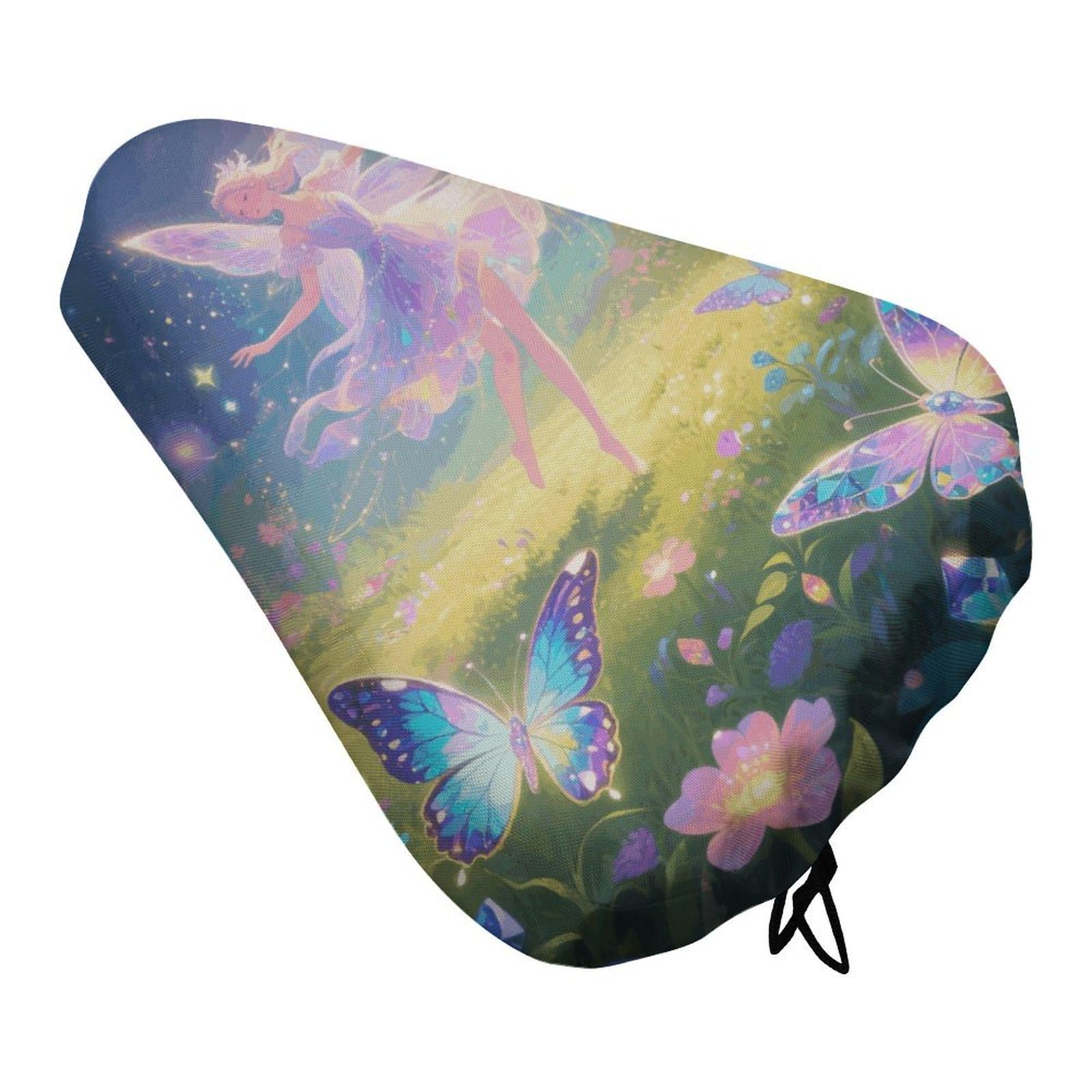 Magical Garden with A Fairy Bike Seat Cover - Waterproof Bike Seat Cushion for Women & Men, Comfort, Soft Bicycle Saddle Covers Universal Fit Road/Mountain/Spin Bikes with Drawstring