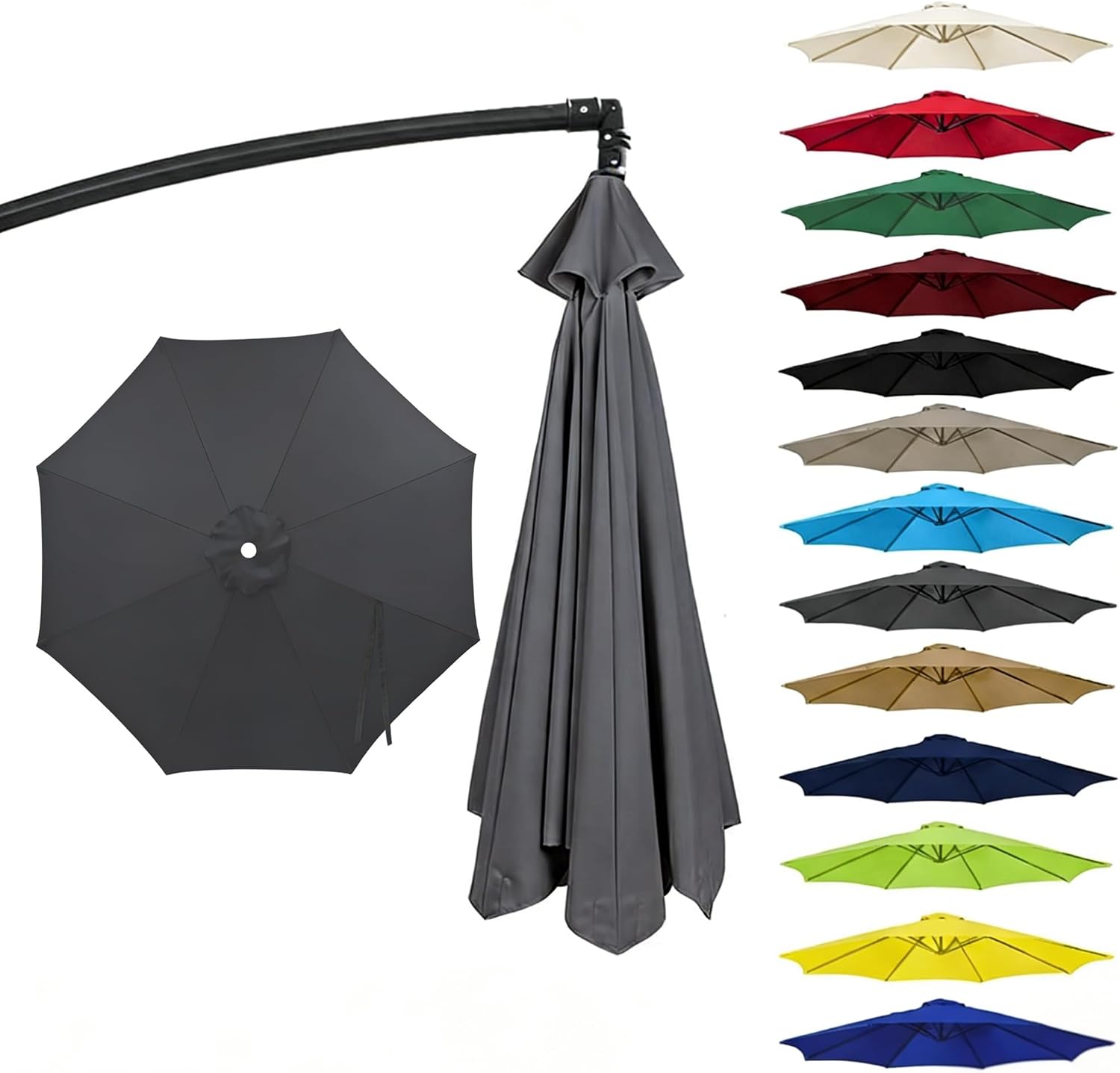 11FT Cantilever Patio Umbrella Replacement Canopy Outdoor Large Round 8 Ribs Length 64" to 66" (Canopy Only) Waterproof & UV