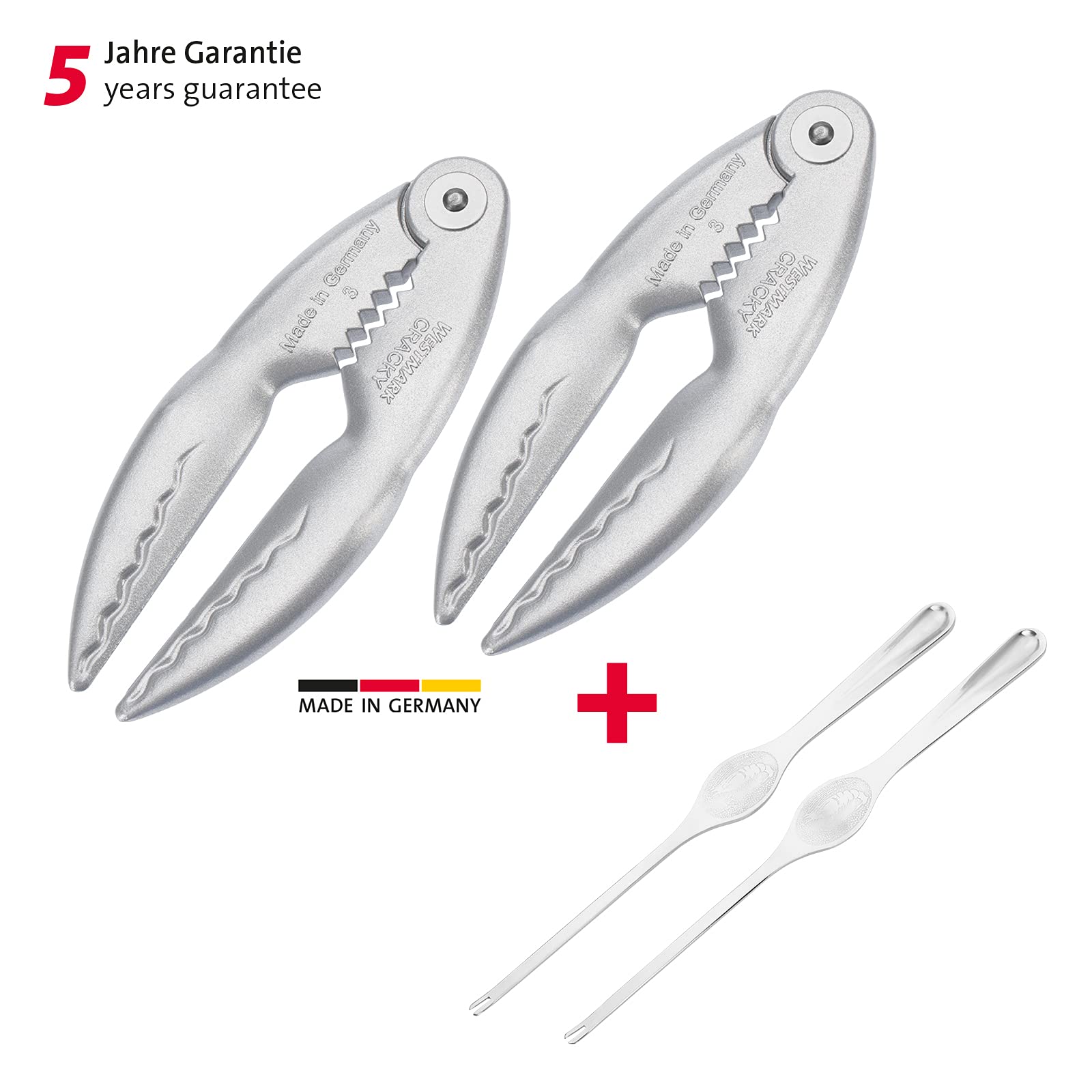 Westmark Set à Homard, 4 pièces, 2 Casses-Homard, Cracky + 2 Fourchettes à Homard, Aluminium avec Revêtement spécial alimentaire/acier inoxydable, argenté, 660022E6