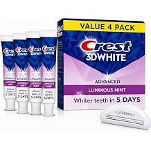Clippermill Toothpaste Squeezer Bundle Compatible with Crest 3D White Advanced Teeth Whitening Toothpaste | Includes 4 x 3.7 oz Luminous Mint Toothpaste & Reusable Tube Squeezer | Oral Care Bundle