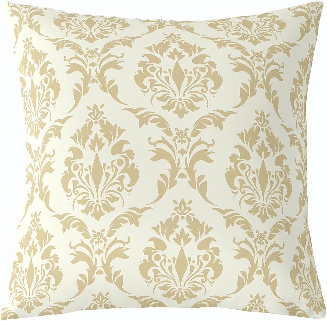 Erosebridal Pack of 4 Gold Damask Pillow Covers 18x18,Antique Baroque Vintage Floral Throw Pillow Covers,Classical Flowers Pillow Covers Kids Teen Adults,Elegant European Art Style Cushion Cases