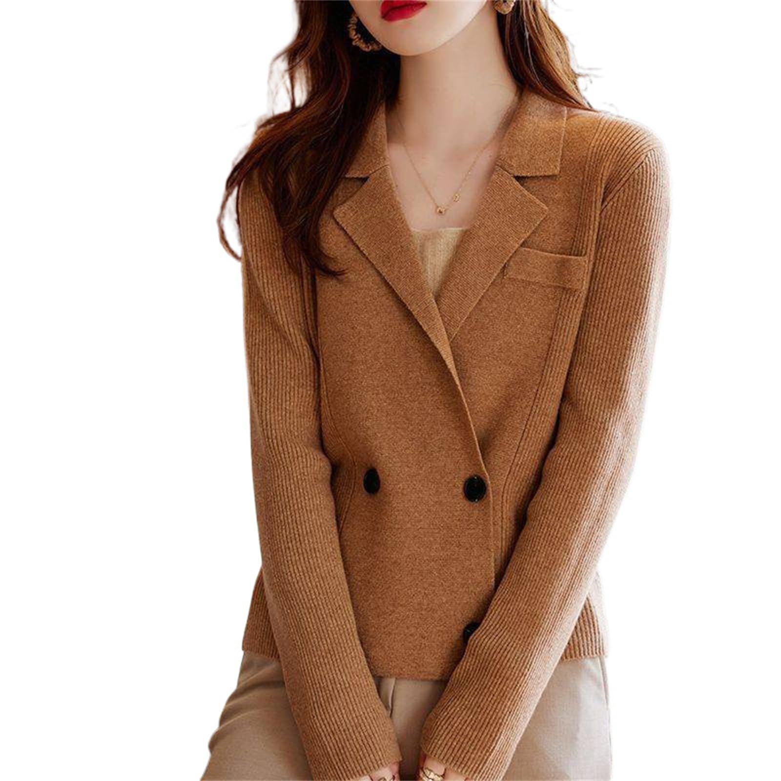 Blazer Mujer Punto Doble Botonadura Ajuste Slim Elegante Oficina