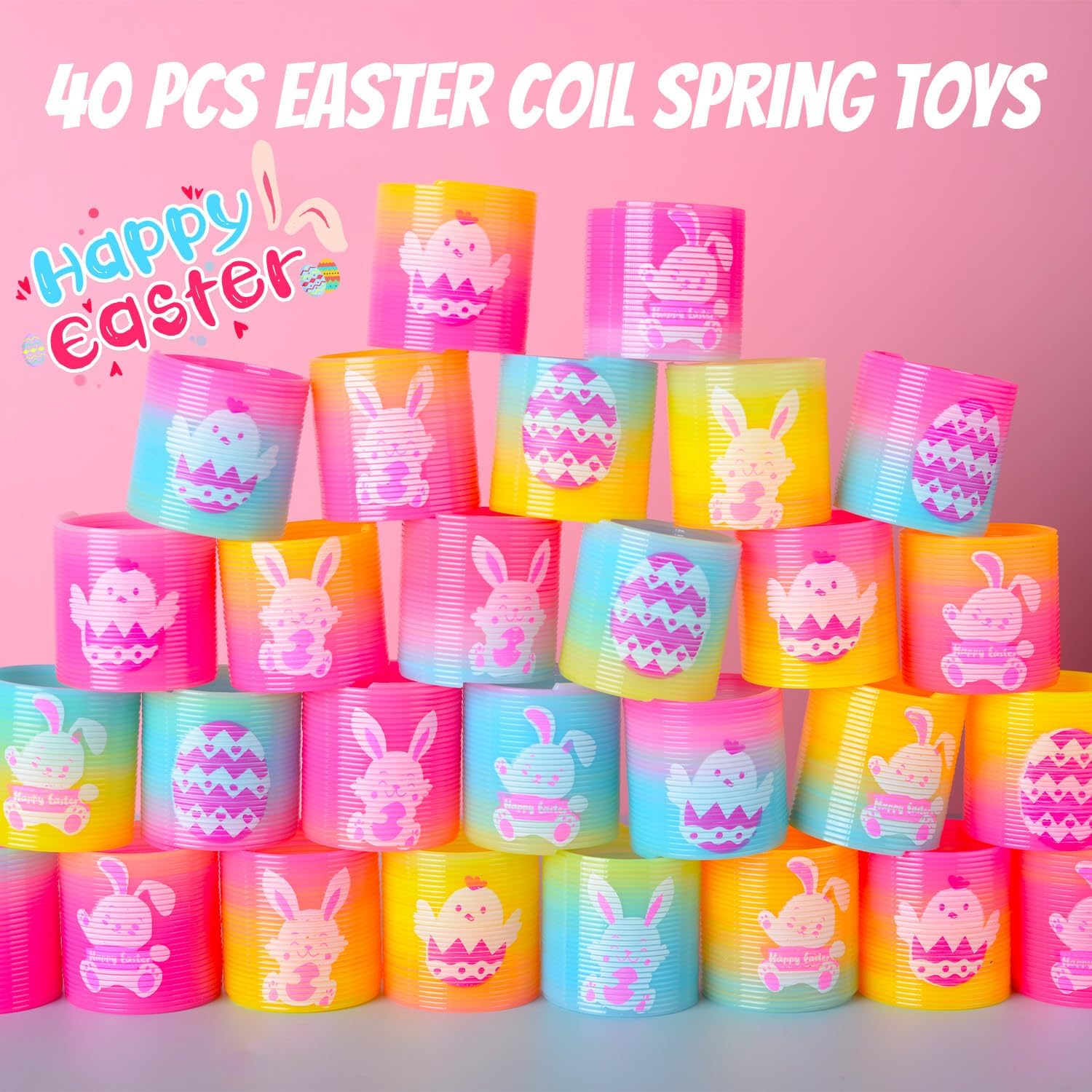 40PCS Easter Magic Spring Toys for Easter Basket Stuffers for Boys Girls, Fidget Stress Mini Coil Spring Toys Easter Eggs Fillers for Kids, Non Candy Easter Party Favors Classroom Prizes
