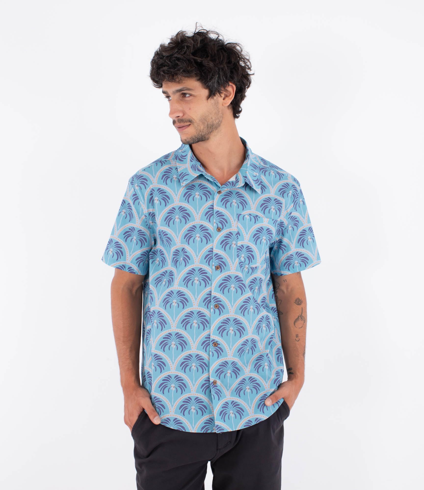 Hurley M Woven SS Printing Press Palm Blue
