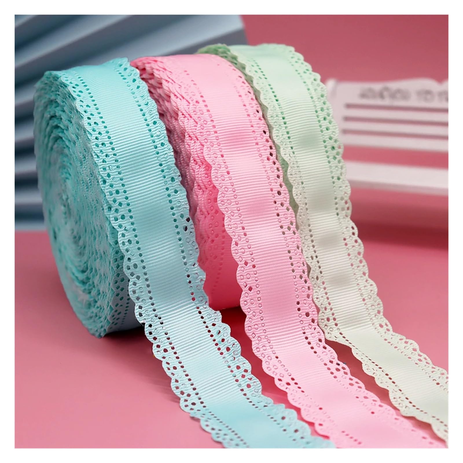 Wstążka, wstążki do pakowania prezentów, Koronkowa wstążka grosgrain z kwiatowym wzorem, wielokolorowa, 3 cm, 1,25 cala(Blue2)
