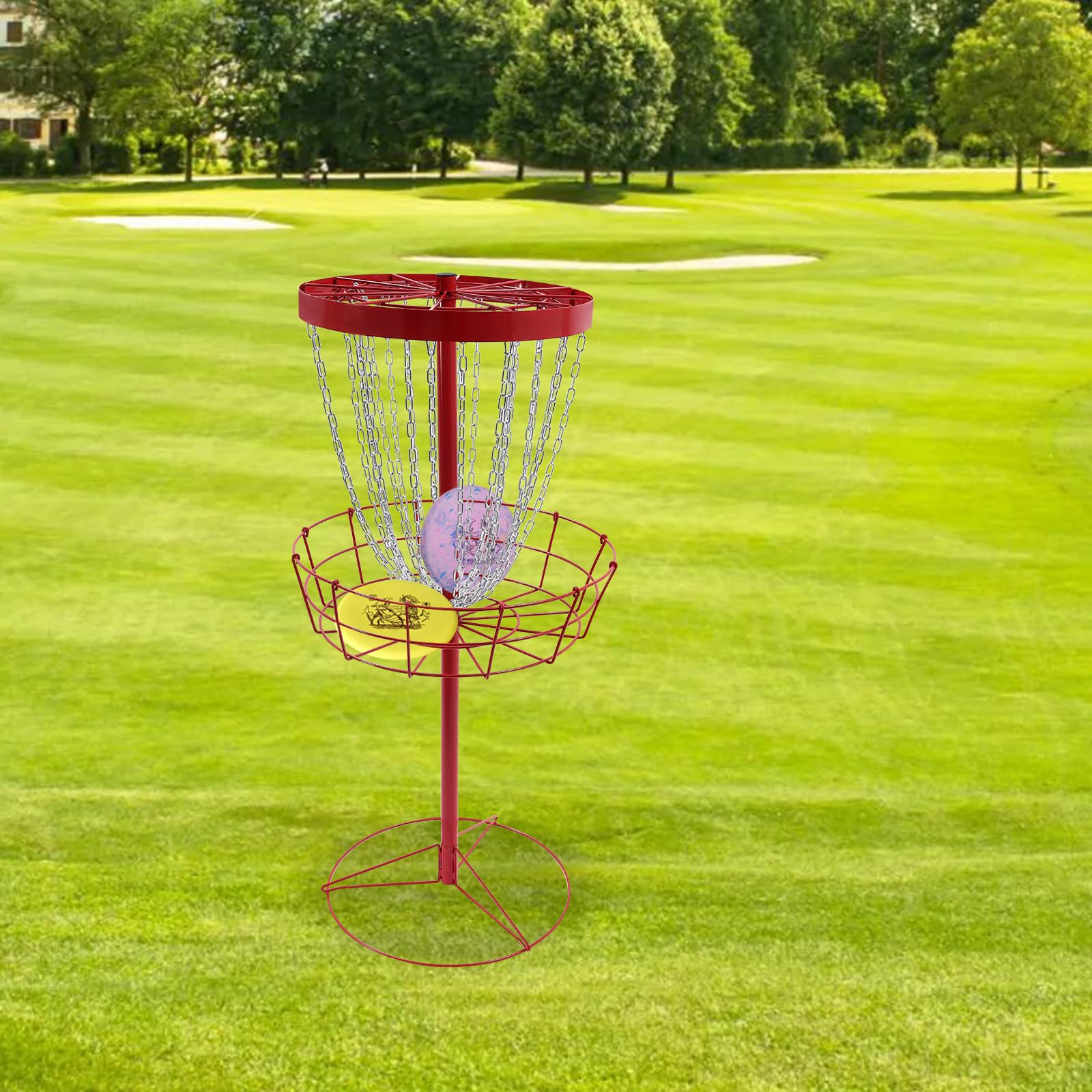 Disc Golf Mini Basket Set 24 Cadenas Disc Golf Training Stand Mini Disc Golf Cesta Portátil DiscGolf Objetivo Hierro Entrenamiento Cesta Adecuado para Ajustes al Aire Libre