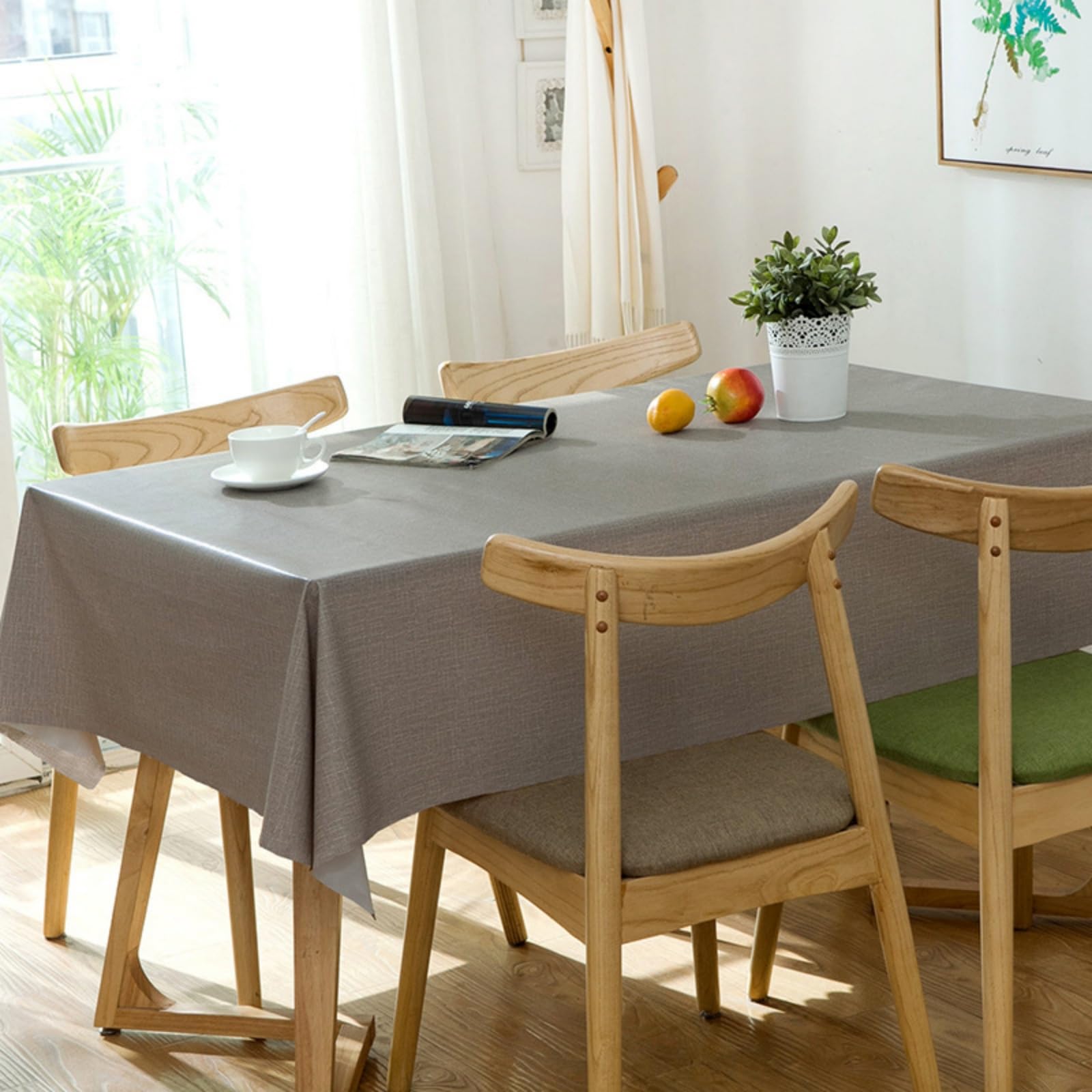 Lukery Table Cloth Wipe Clean, Solid Color PVC Rectangle Tablecloth Splash Proof, Waterproof Table Cover for Outdoor Dining Garden Picnic (Grey 1,110 * 160cm)
