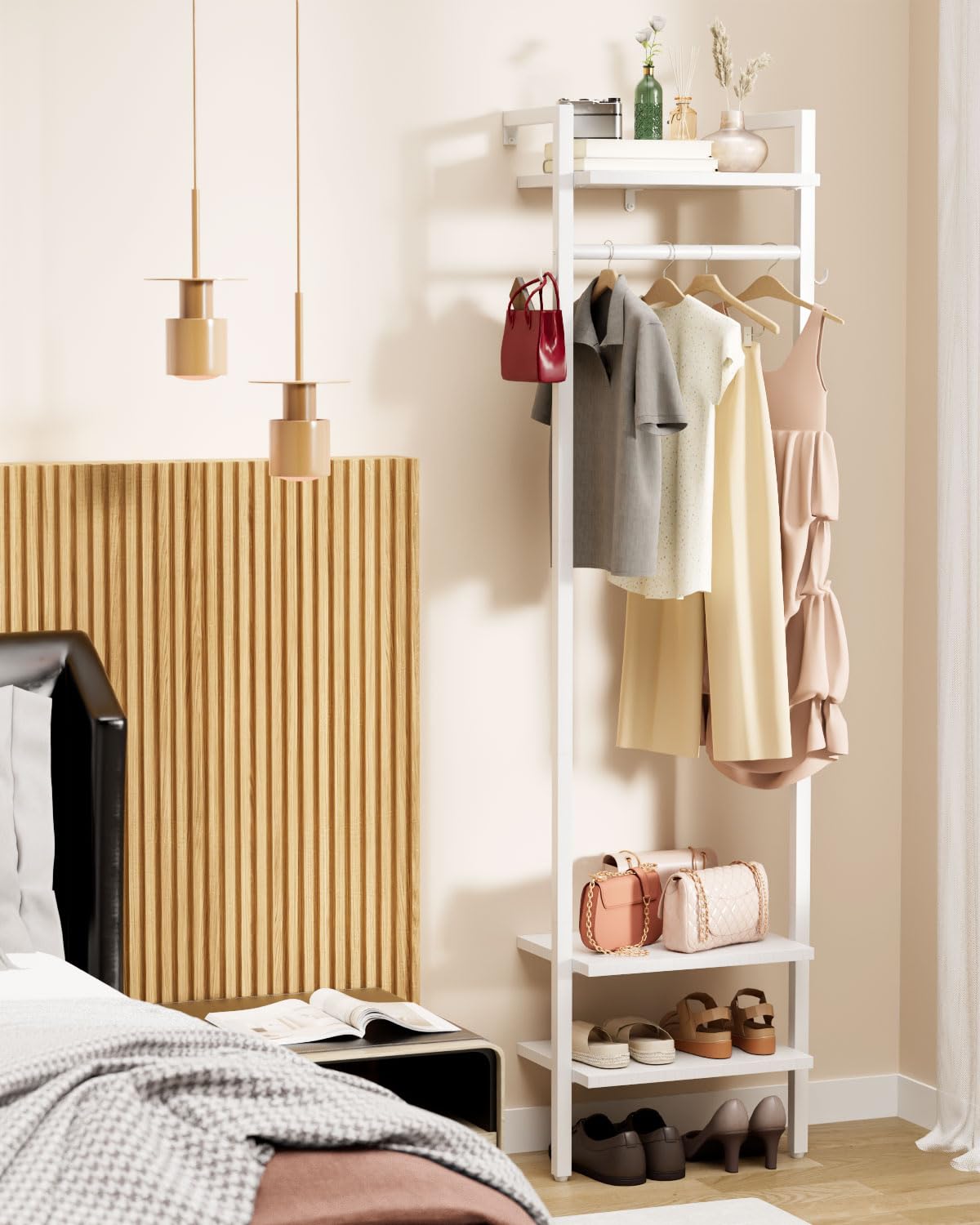 YMYNY Appendiabiti da Parete, Mobile da Ingresso, Alto 180CM Attaccapanni da Terra, Attaccapanni Muro Scaffale, per camera da letto, soggiorno, Stile Industriale, Bianco HGR003W