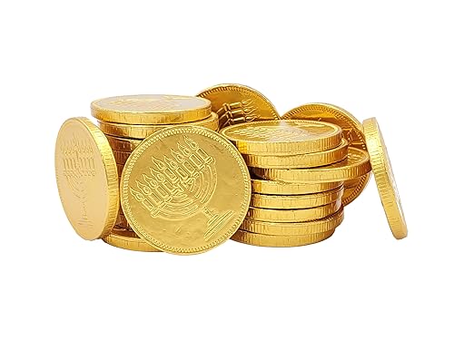 Miniatura 6 de The Dreidel Company Dreidel relleno de monedas de chocolate con leche Gelt de Hanukkah, 10 chocolates de Menorá y Dreidel con diseño dorado Gelt de