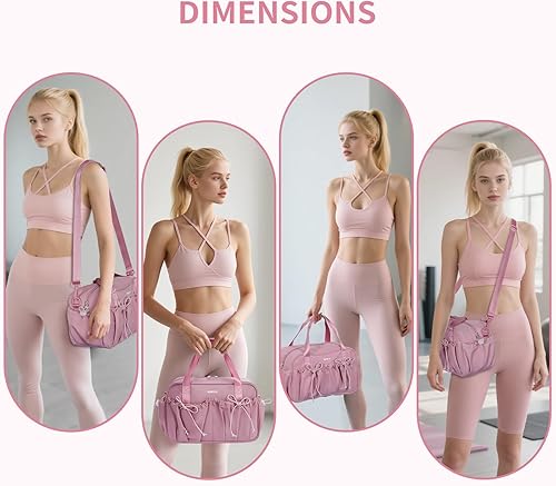 Miniatura 7 de ECOHUB Pequeña bolsa de gimnasio para mujer, mini bolsa de lona para gimnasio con compartimento húmedo, bolsa deportiva con lazo, bonita bolsa de