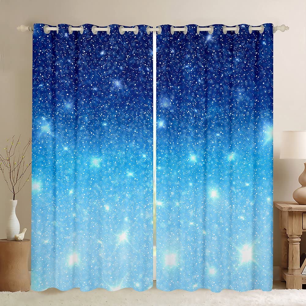 Feelyou Blue Galaxy Curtains for Bedroom for Boys Girls Glitter Pastel Thermal Insulated Window Drapes Sparkling Stars Window Treatment 38