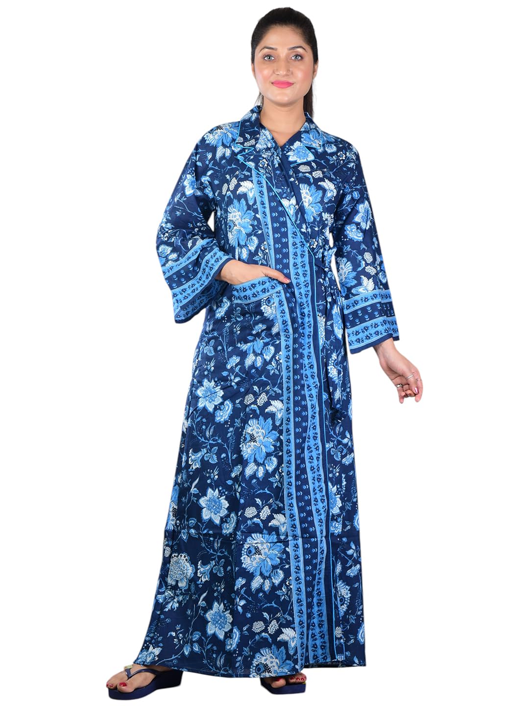 Women's Cotton Printed House Coat Nighty | Regular Fit | Front Open with Pocket | Comfortable Home Wear for Daily Use A-504-image-47