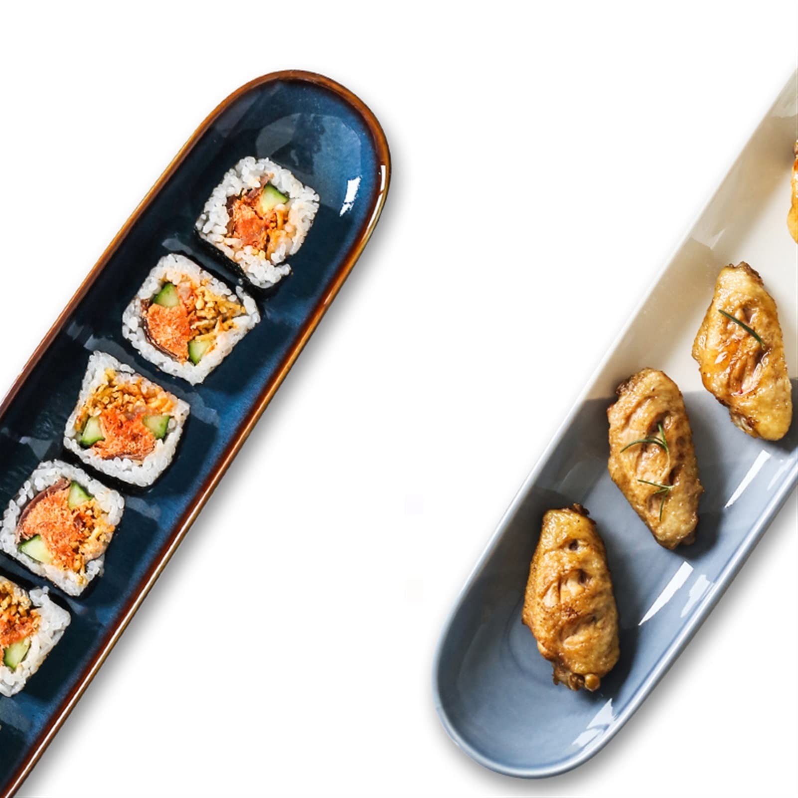 Platos Llanos Platos rectangulares de cerámica for sushi, plato de cocina de porcelana ovalada japonesa, plato largo grande de 15,7 pulgadas, apto for microondas/lavavajillas Platos postre(A)