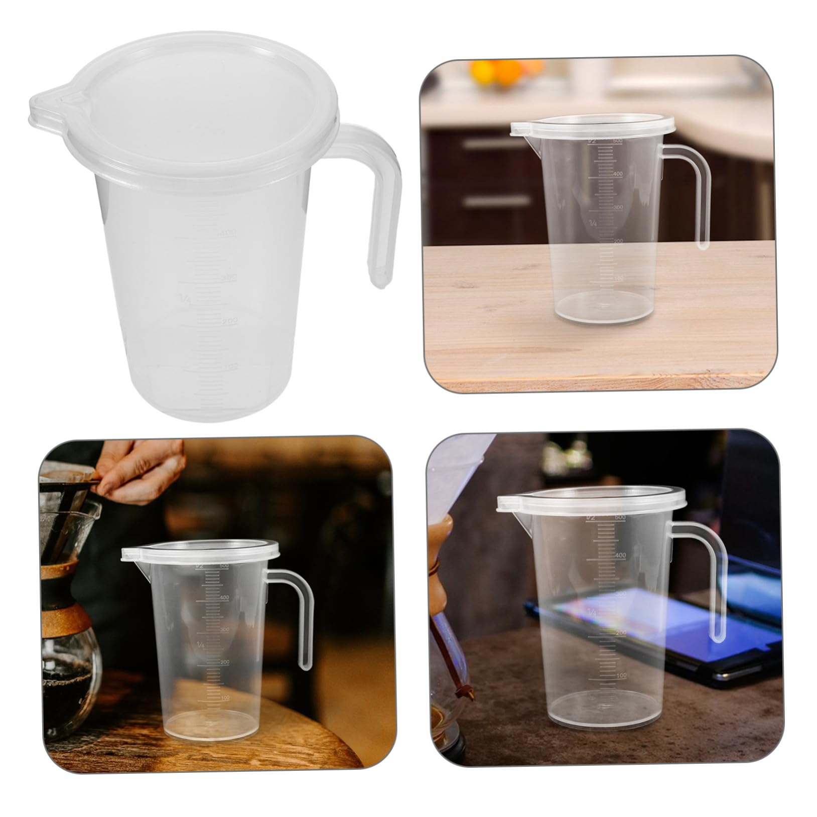 COLLBATH 6 Piezas Vasos Medidores Plásticos con Tapa y Asa Jarra Graduada Transparente para Cocina Repostería y Preparación de Alimentos Fácil de Limpiar y Multiuso