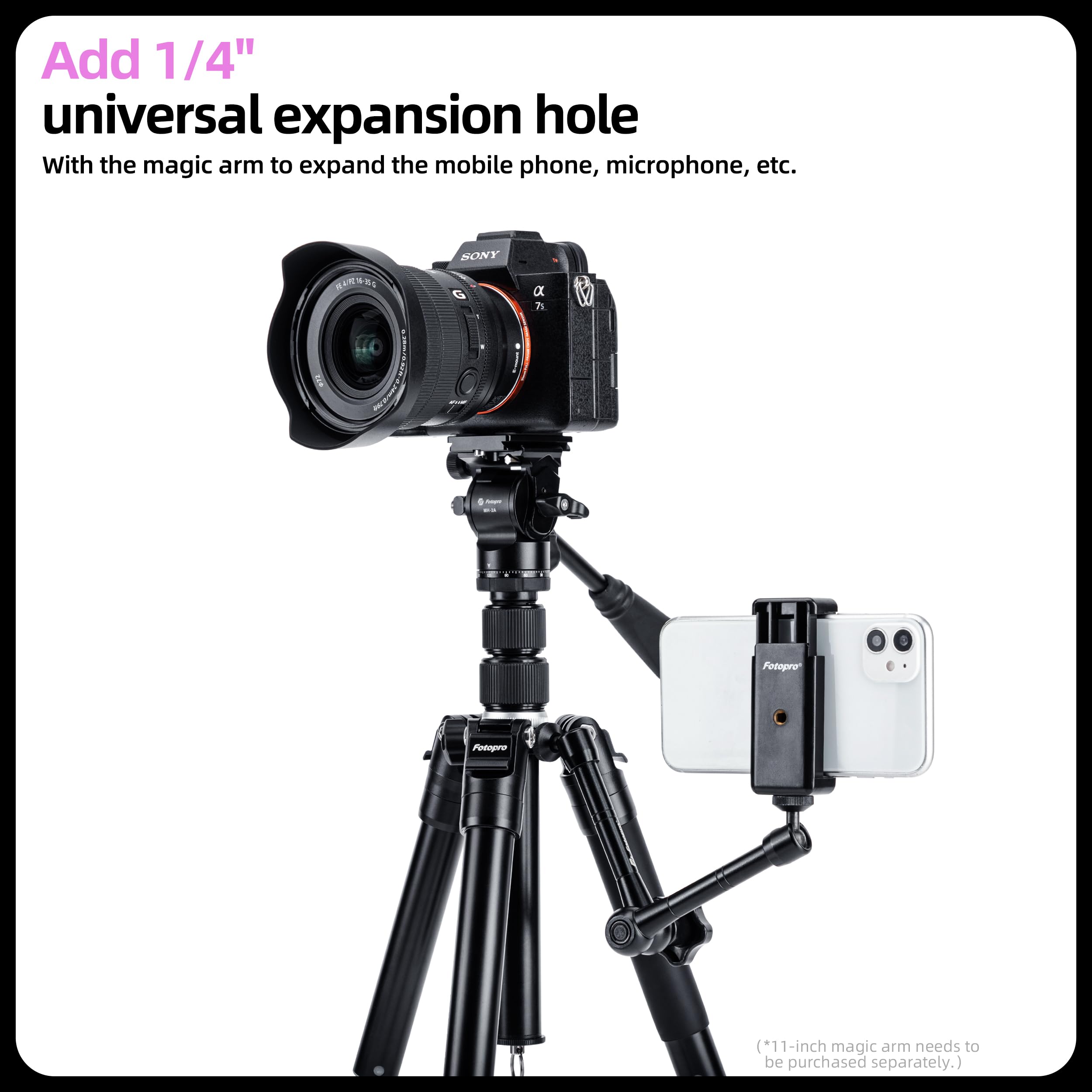 Fotopro Mini-Stativ, 147,3 cm, leicht, kompakt, Reisestativ mit 360-Grad-Kugelkopf-Handyhalterung, abnehmbarer Selfie-Stick, Kamera-Handy, maximale Traglast bis zu 4 kg, FY-830 (Schwarz + Orange)