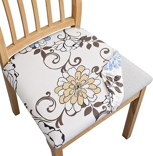 SPRINGRICO Juego de 6 fundas de asiento para sillas de comedor lavables, fundas para sillas de cocina (paquete de 6, diseño floral 5)