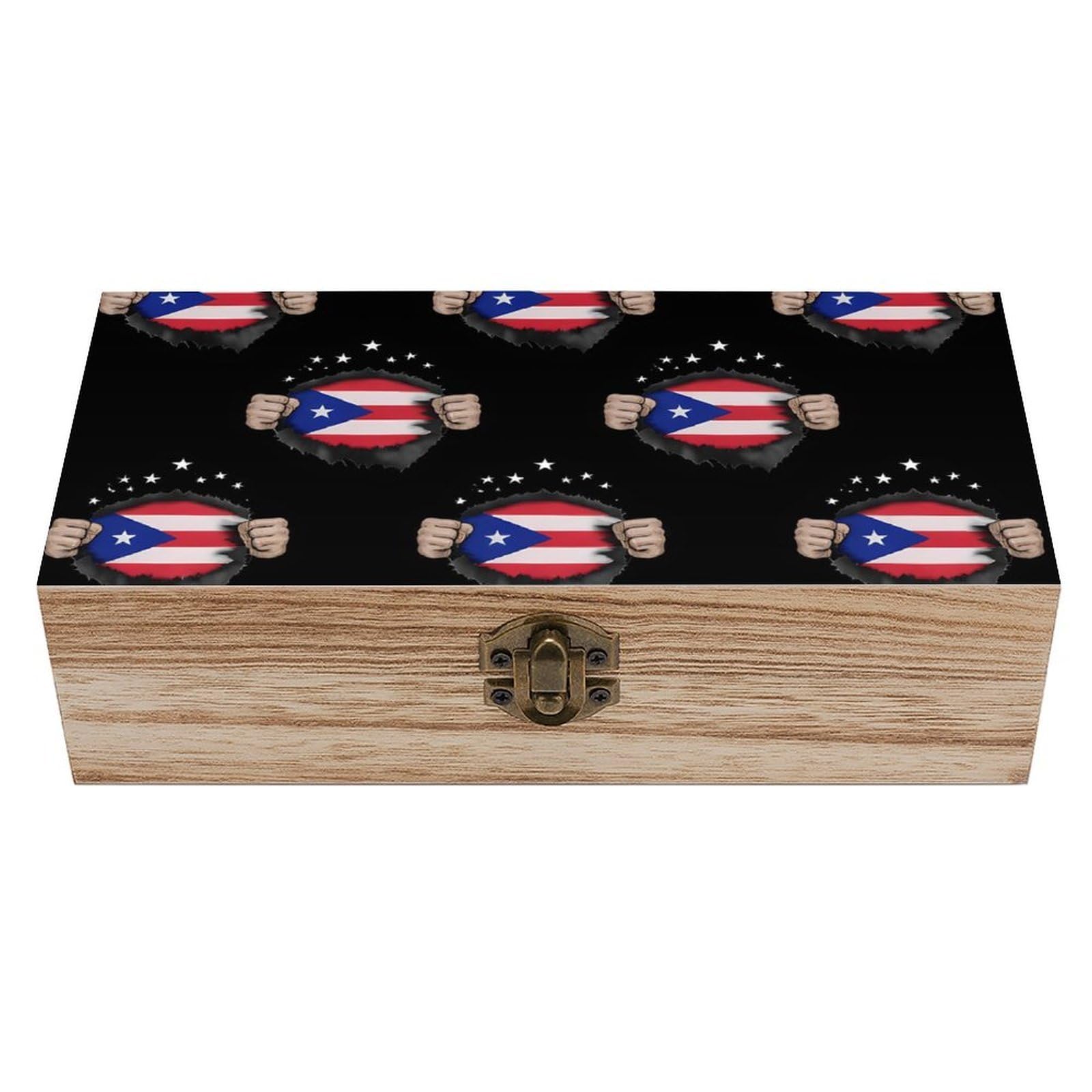 HLBSDM American Puerto Rico Flag Pull Apart Wooden Storage Box