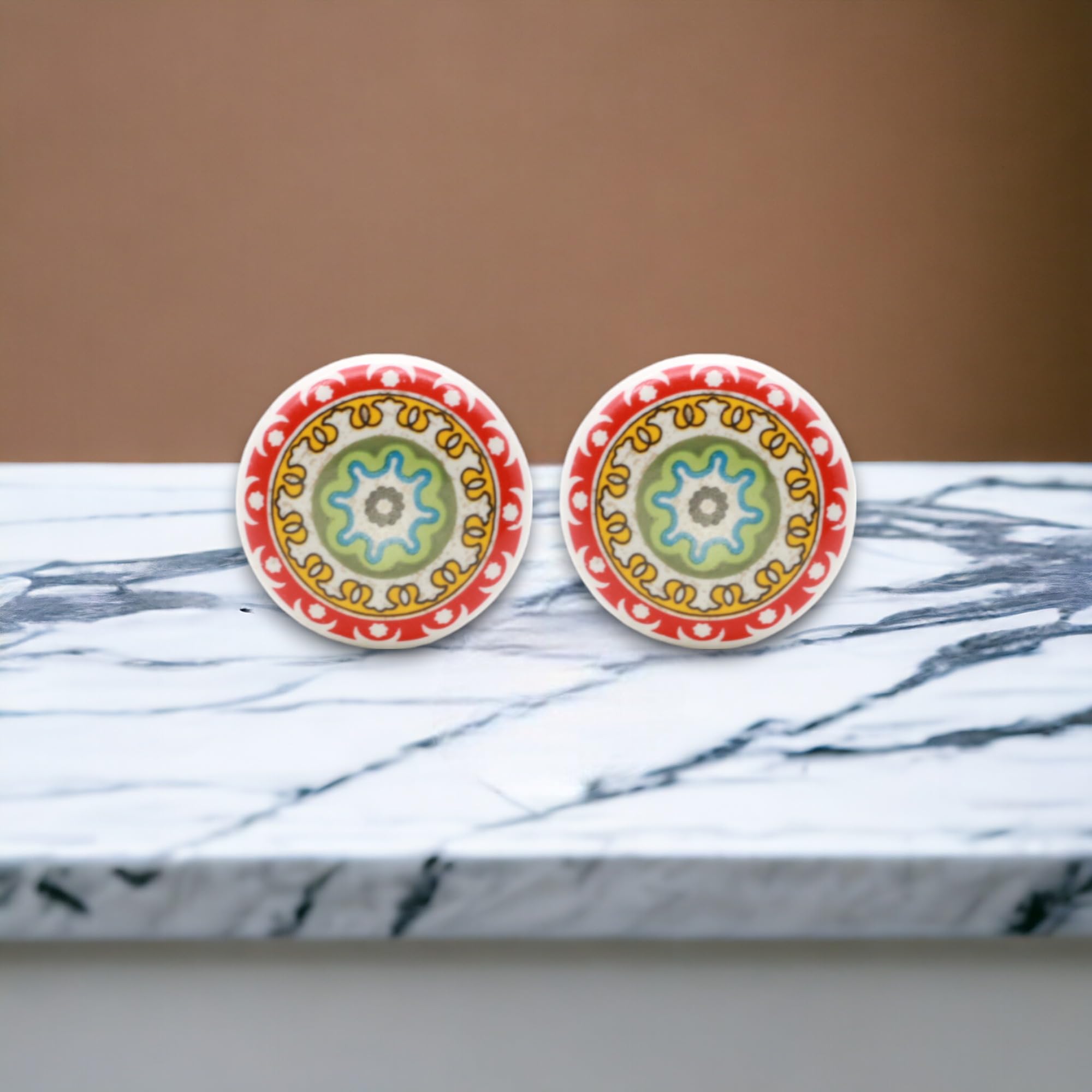 Infinity Decor Set of 8 Geometric Colorful Mandala Pattern Ceramic Cupboard Knobs - Image 3