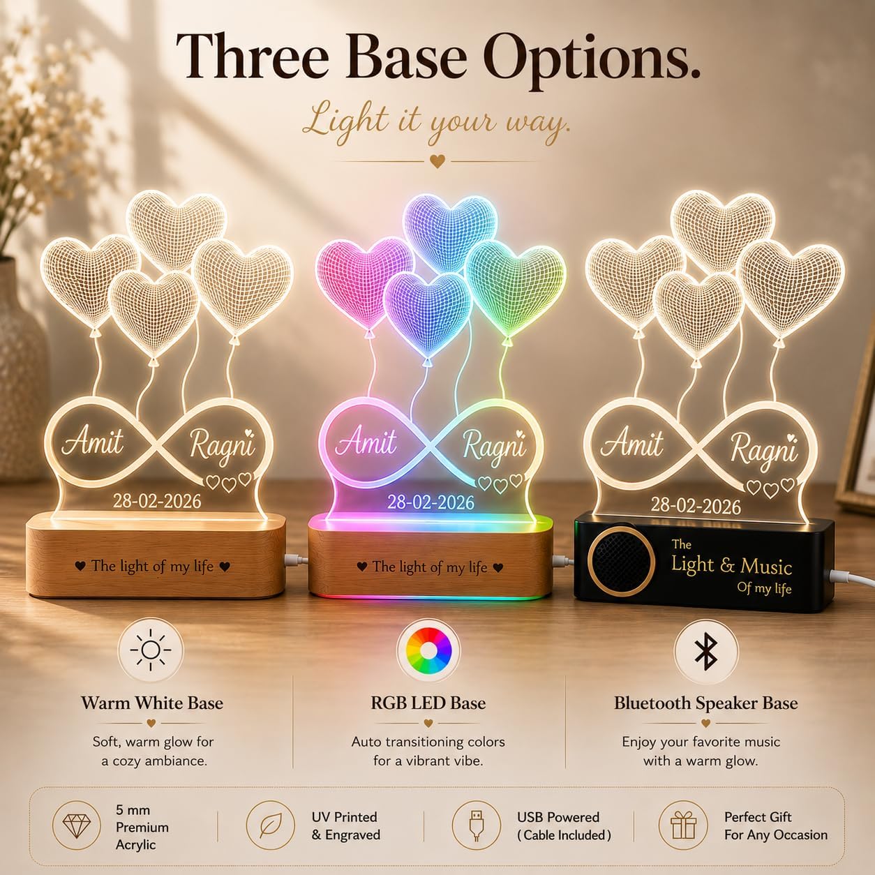 ZOCI VOCI Personalized Lamp for Couples with Custom Name & Date Engraving, 3D Illusion Heart Lamp, Romantic Gift for Wife & Husband, Wedding, Anniversary & Engagement 4
