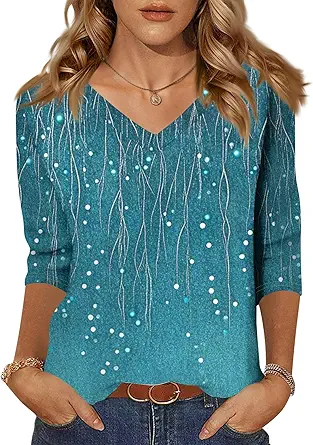 HTHLVMD Womens 3/4 Length Sleeve Tunic Tops Summer Fall Outfits 2025 Three Quarter Sleeve Casual V Neck T Shirts for Women