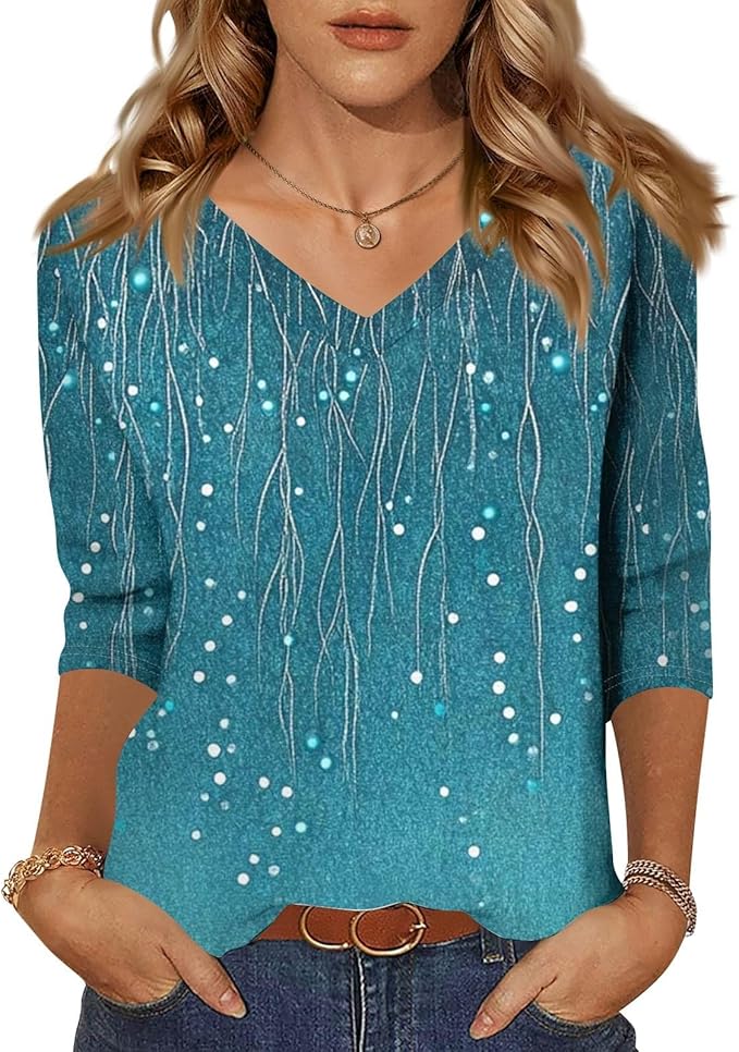 HTHLVMD Womens 3/4 Length Sleeve Tunic Tops Summer Fall Outfits 2025 Three Quarter Sleeve Casual V Neck T Shirts for Women