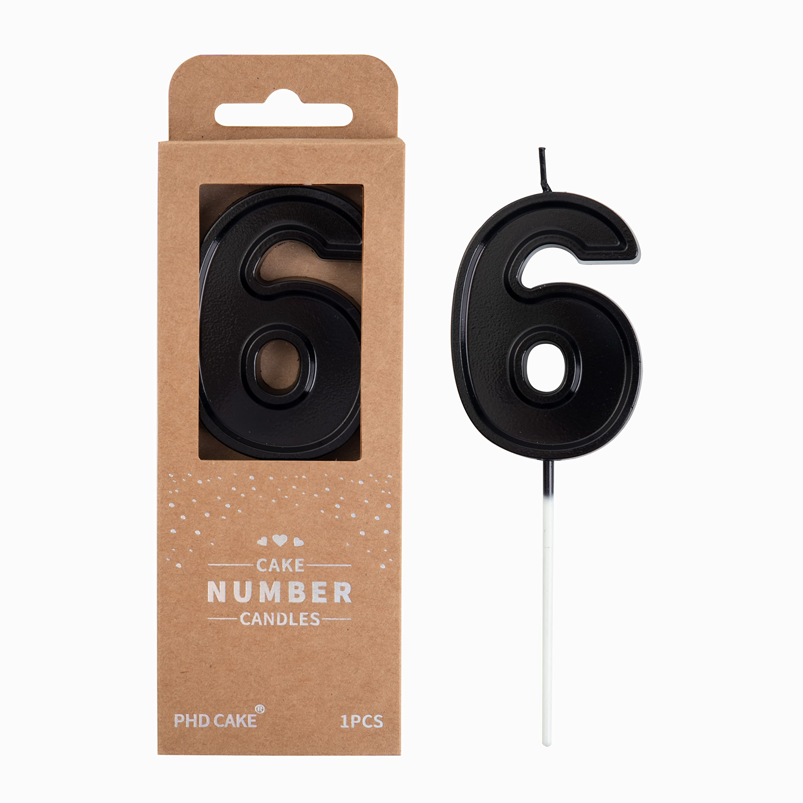 PHD CAKE 2.76 Inch Luxe Black 6 Number Birthday Candles, Black Number Candles, Cake Number Candles, Party Celebration