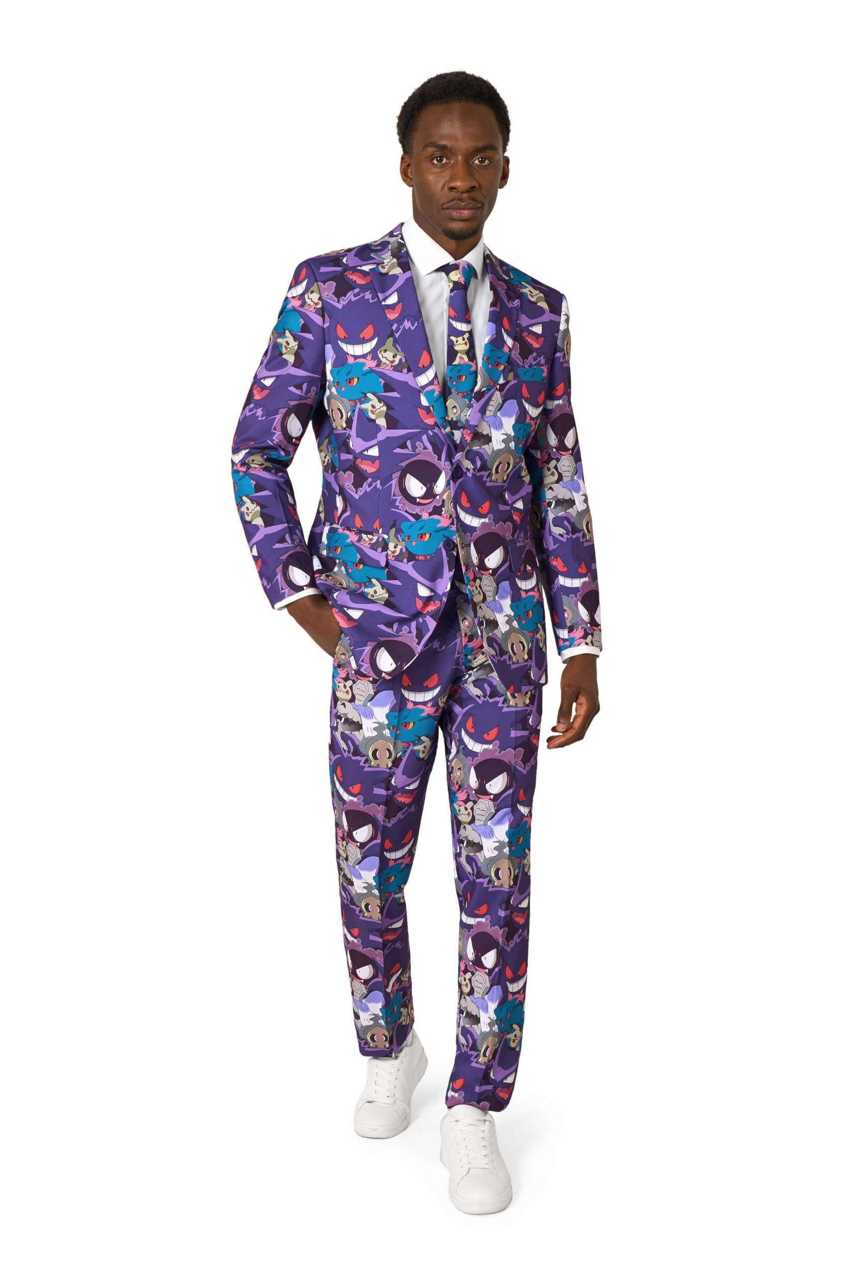OppoSuits Tuta da uomo – Tuta ufficiale Pokémon Fantasma – Slim Fit – Multicolore – Include giacca e pantaloni e cravatta