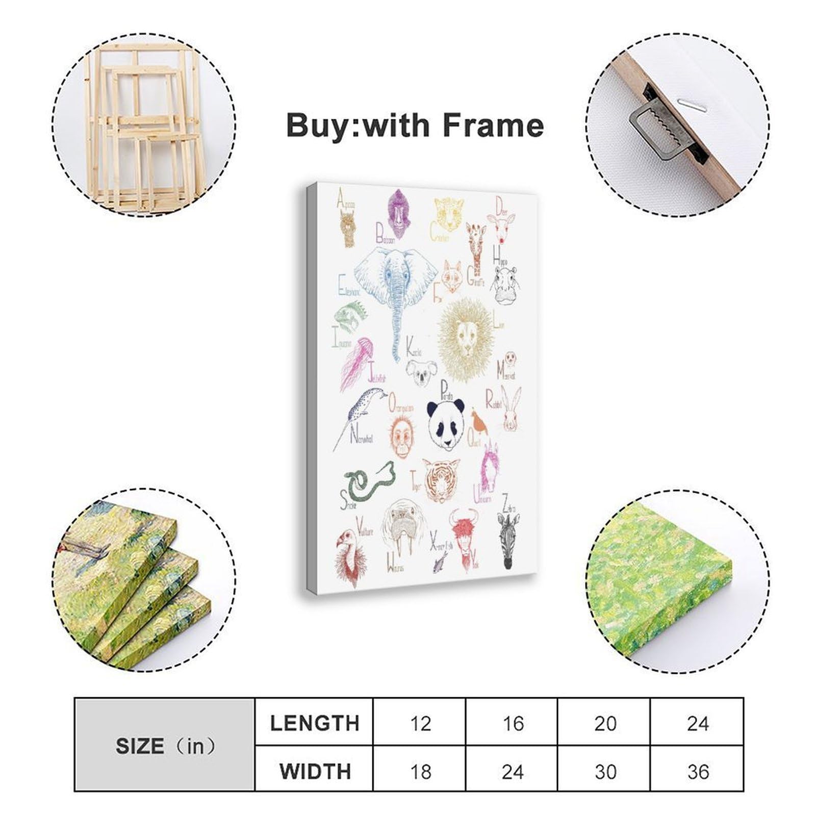QIOTBVV Poster éducatif sur toile de l'alphabet pour enfants - Décoration murale pour salon, chambre à coucher - 61 x 91,4 cm (L x l)