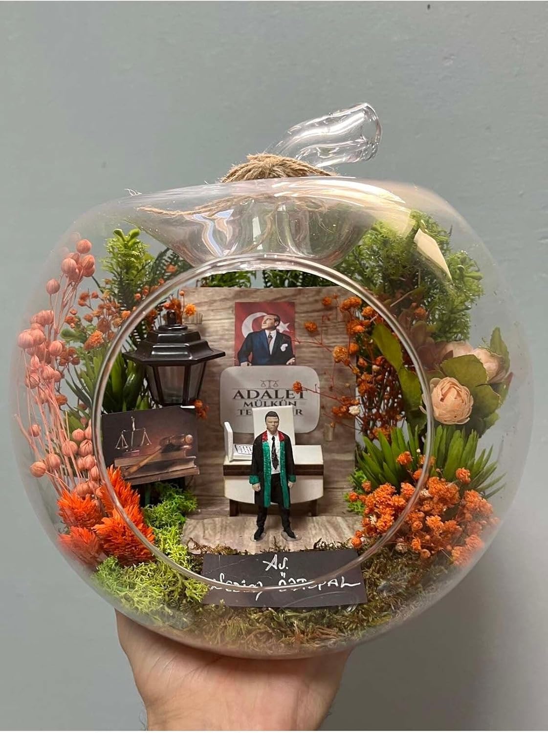 SODEF Lawyer Terrarium with Miniature Figure, Unique Gift for Attorneys, Decorative Glass Planter for Office Decor, One Size - One Size
