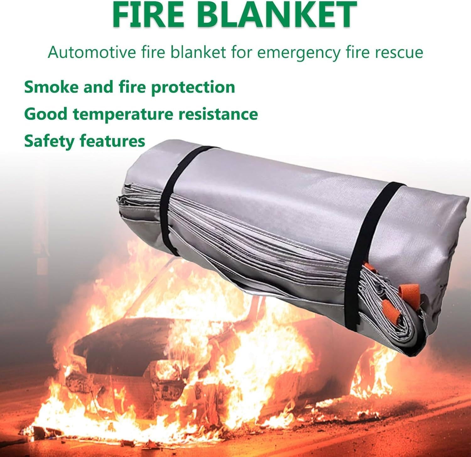 Coperta antincendio per veicoli, in fibra di vetro rivestita in silicone, resistente al calore 1100 °C e riutilizzabile, ideale per veicoli elettrici e incendi a motore in auto nuove energie