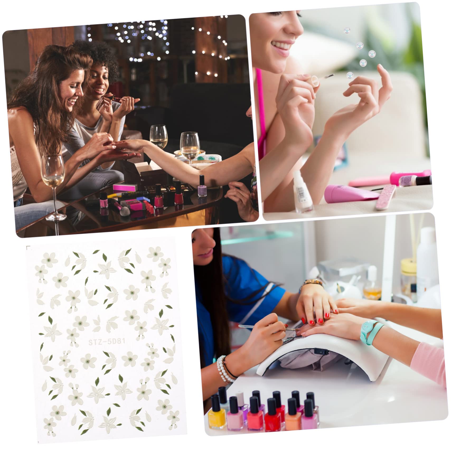Calcomanías De Uñas De Flores Flor De Manicura Pegatinas Clavos Calcomanías De Uñas En Auto Adhesiva Decoración De Uñas De Flores Resina 3 Hojas*4