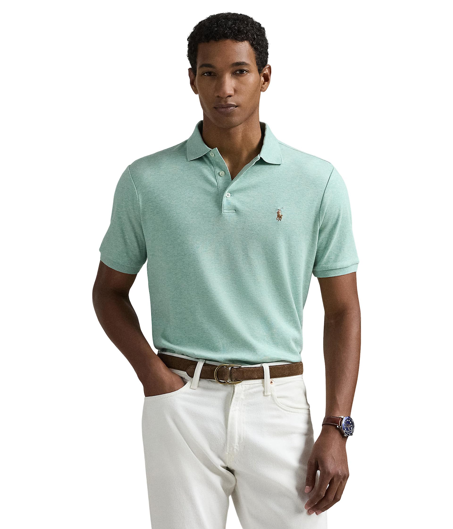 Polo Ralph Lauren Mens Classic Fit Soft Cotton Polo Shirt, Celadon Heather, XL