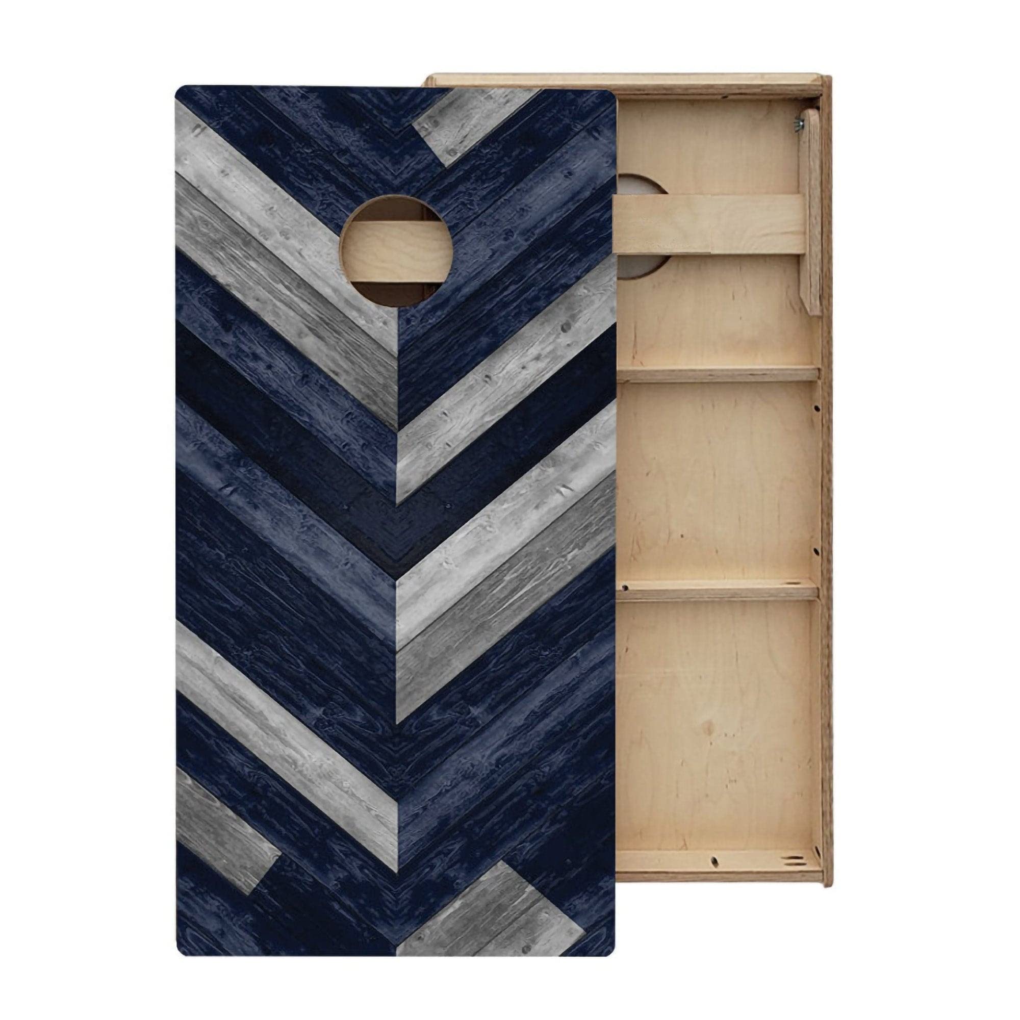 Skip's Garage Blue & Grey Herringbone All-Weather Cornhole Boards - Includes (2) Boards (Resin Bags) + NO Additional Accessories