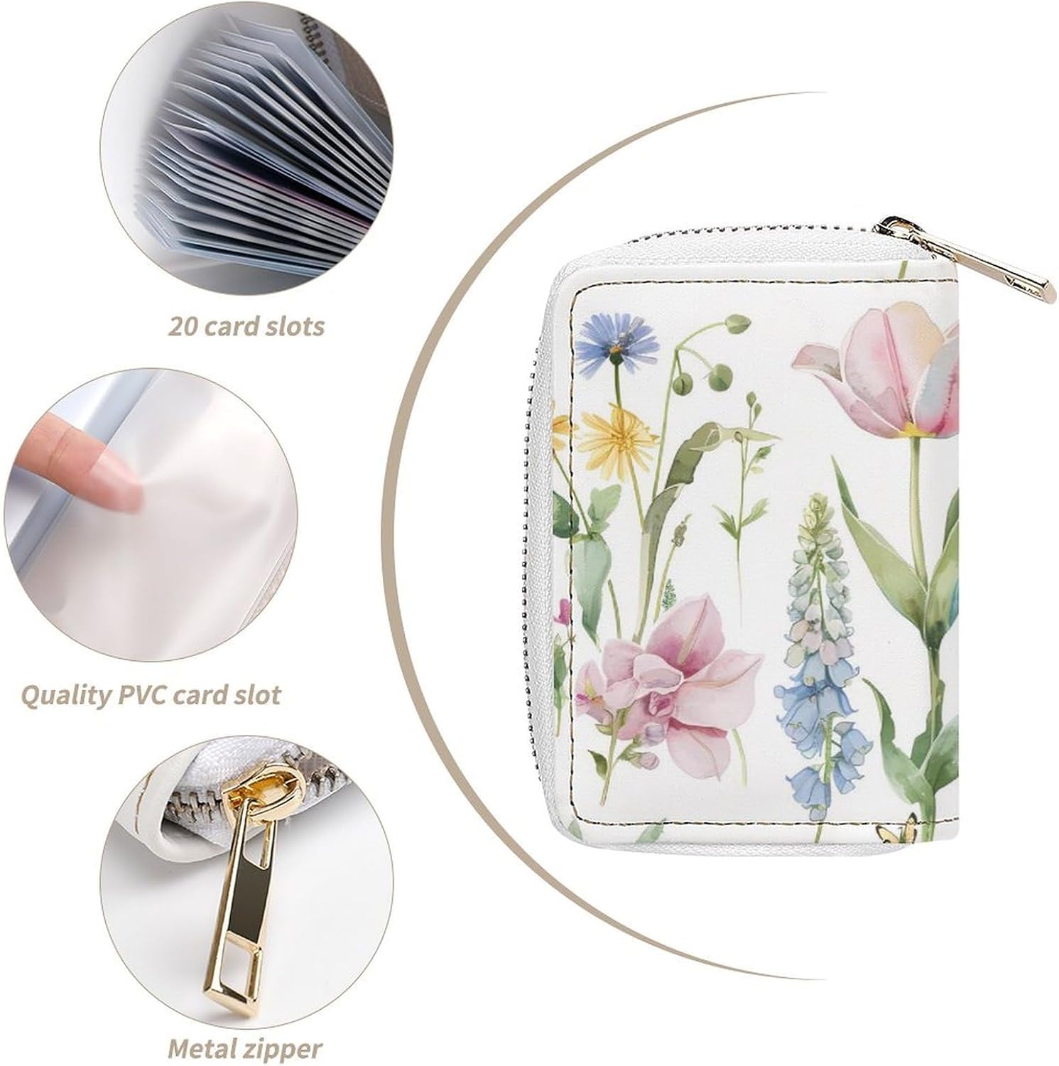 Flowers Tulip Butterflies Small Business Credit Card Holder Wallet with 20 Card Slots Case Coin Purse Pouch