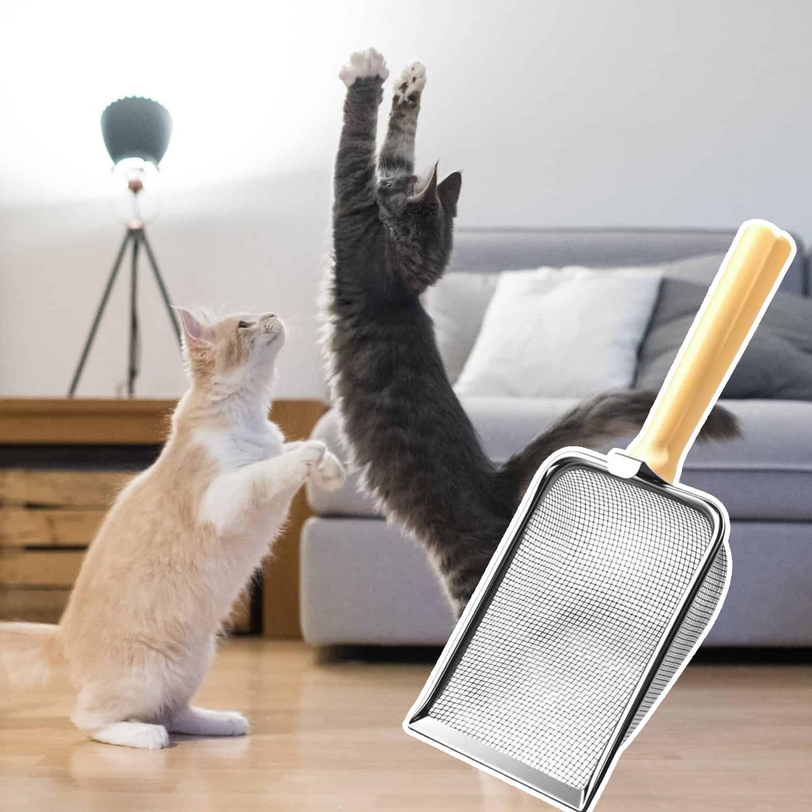 Paletta per lettiera, Paletta a Rete, Manico Comodo, Pala in Acciaio Inossidabile for Famiglie con più Gatti, Piccoli Animali da Cortile(B)