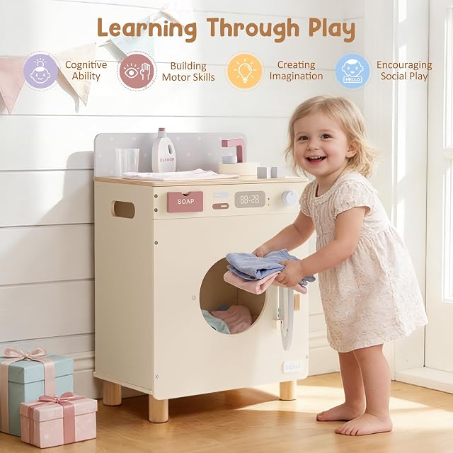 Foto 7 de 8 de ROBUD - Juego de lavadora de juguetes de madera, juego de simulación para niños de 3 años en adelante
