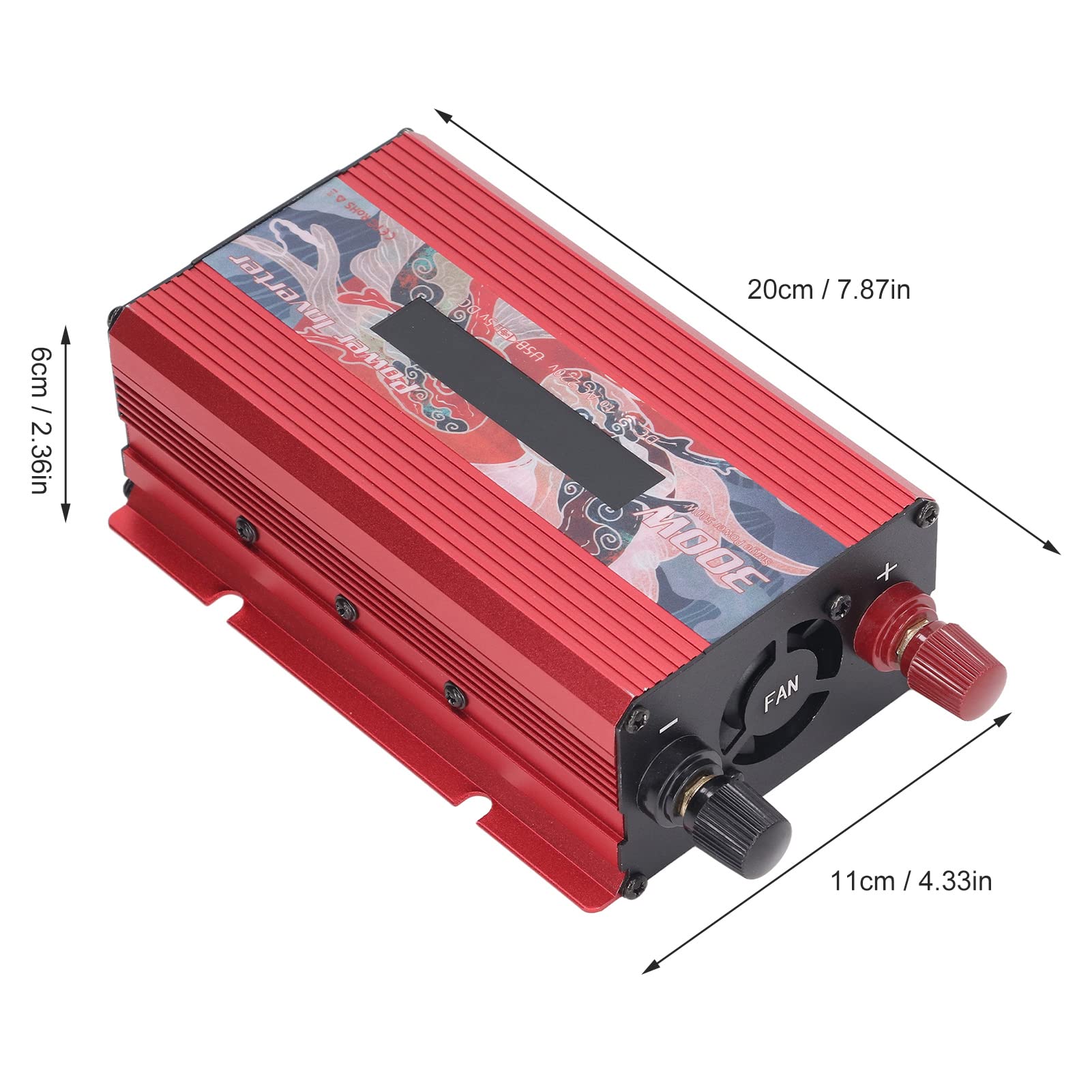 Aramox Przetwornica Napięcia Samochodowego, Przetwornica Mocy 300 W ze Stopu Aluminium z Wyświetlaczem LCD 220 V AC, USB 5 V 2 A i Wentylatorem Chłodzącym do Podróży Samochodem Kemping Awaryjne