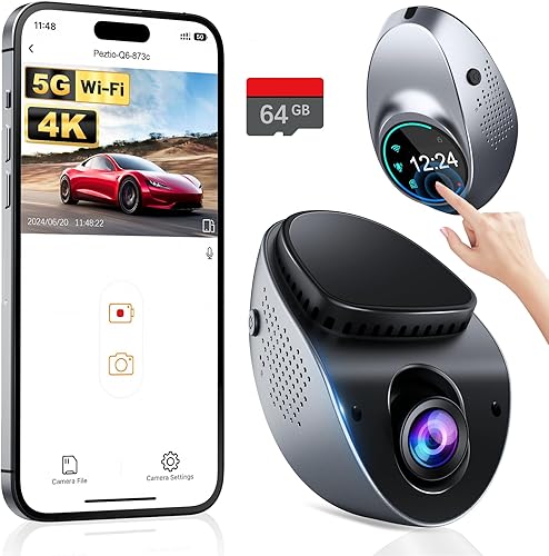 Affver Cámara de tablero 4K, WiFi 5G integrado, pantalla táctil, tarjeta SD gratuita de 64 GB, cámara de tablero para automóviles con aplicación,