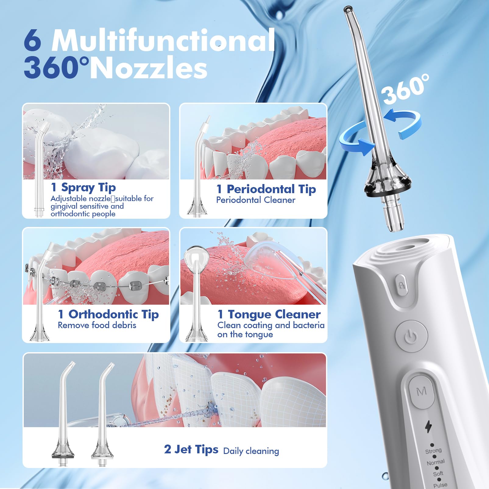 Bezvoi Jet Dentaire Hydropulseur Irrigateur Oral: 5 Modes, Rechargeable et Étanche IPX7, Réservoir d'eau 300 ml Vainqueur du Test, Idéal pour bucco-dentaire, Blanc
