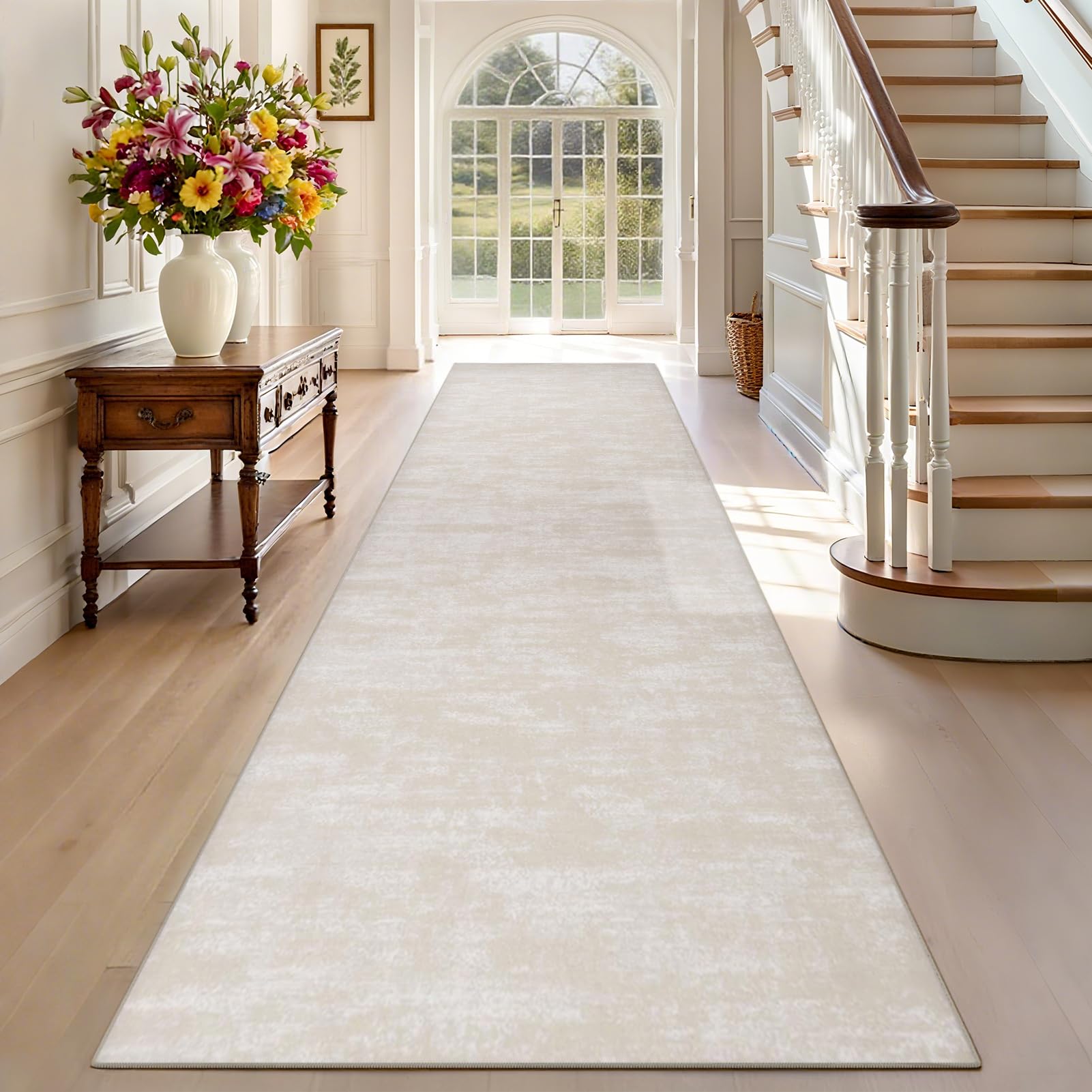 TEHWDAIYOU Carpet Runner 100 x 180 cm Non Slip Washable Hallway Kitchen Rug Extra Long Indoor Outdoor Mat for Entrances Corridor Living Room Laundry Beige