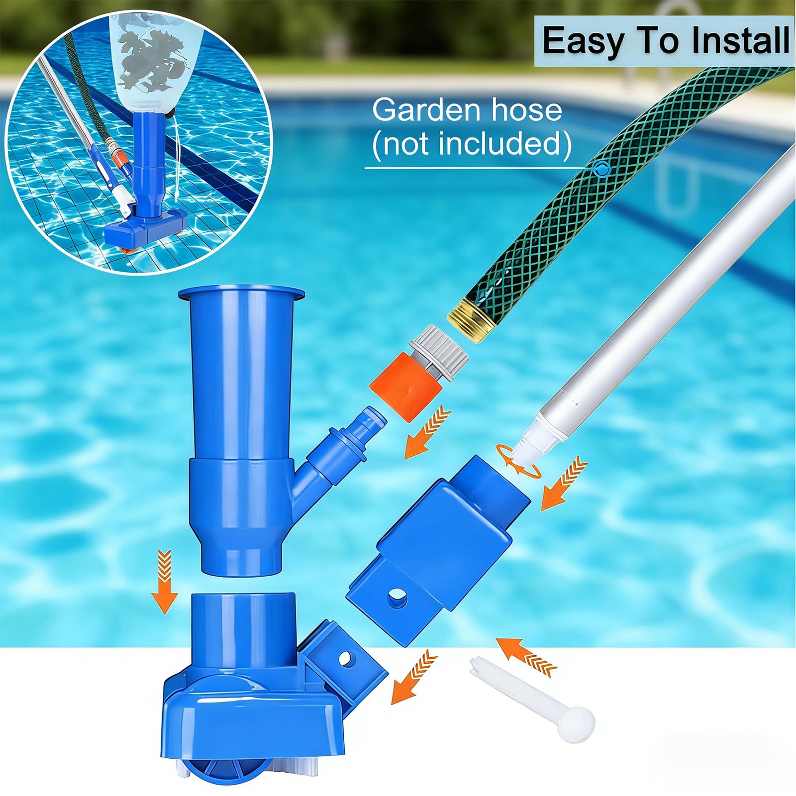Pool Bodensauger Set, Tragbarer Jet Vacuum Head Pool Staubsauger mit Teleskopstange, Pool Reinigungsset mit Scheuerbürste und Skimmernetz für Schwimmbadreinigung Blätter Schmutz Sand Schlamm