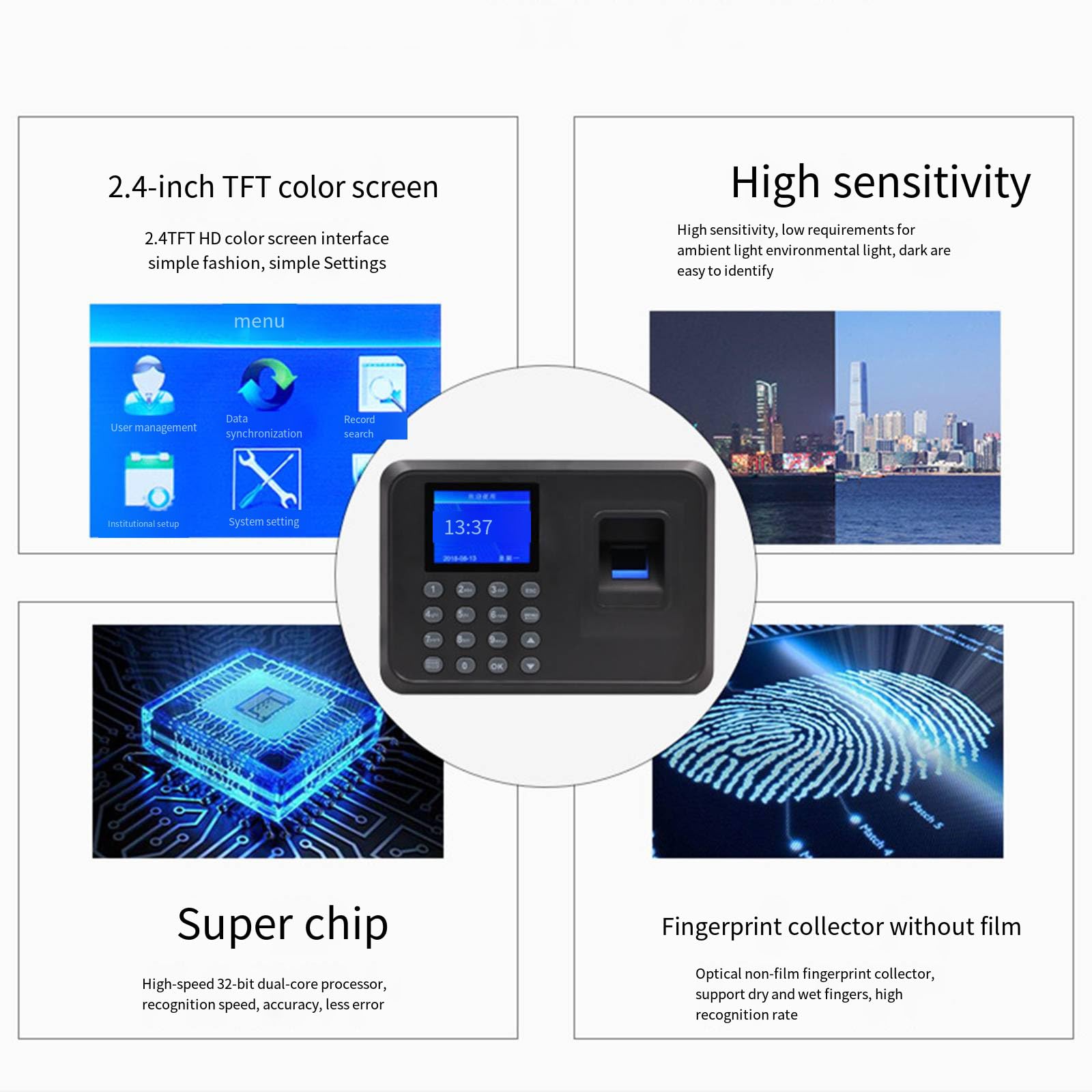 Macchina per presenze Pendolarismo, multilingua, Impiegati aziendali Accesso con le dita Smart Punch Card Machine