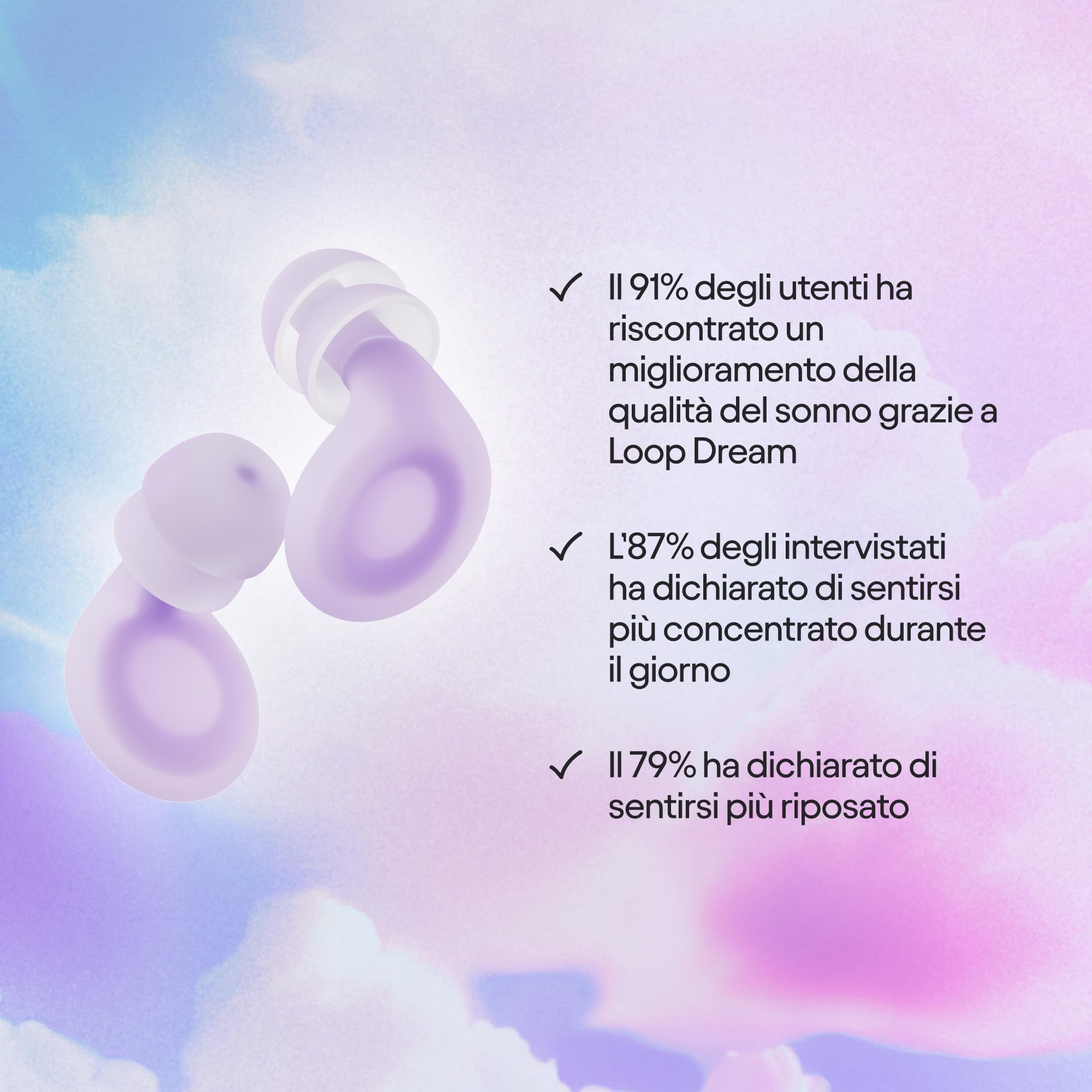 Loop Dream Tappi per il sonno – Silicone e schiuma comodi da indossare durante la notte | Comodi contro il russare | Agevolare il riposo notturno | Riduzione del rumore 27 dB SNR