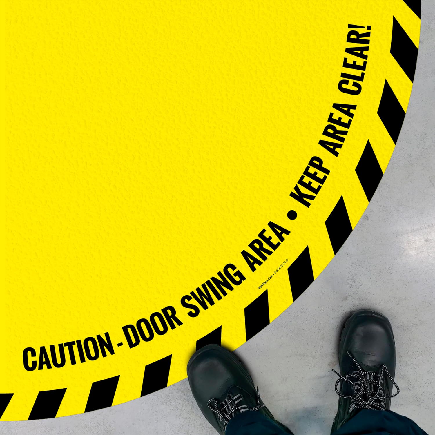 Caution Door Swing Area Keep Area Clear, 36x36 Inches, Floor Decal Anti-Slip Adhesive Floor Sign Made in USA