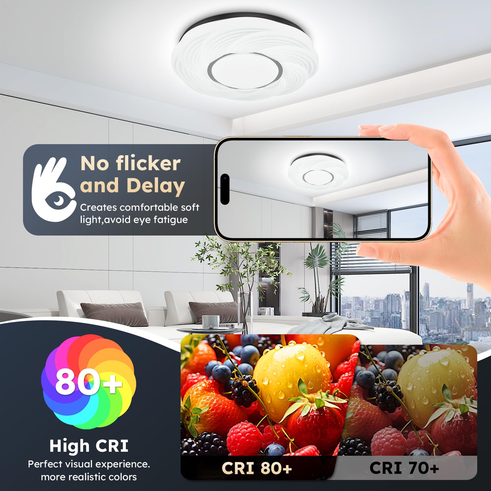 papasbox Lámpara de techo LED moderna de 36 W, 39 cm, 6500 K, luz blanca fría, diseño de cielo estrellado, para dormitorio o salón