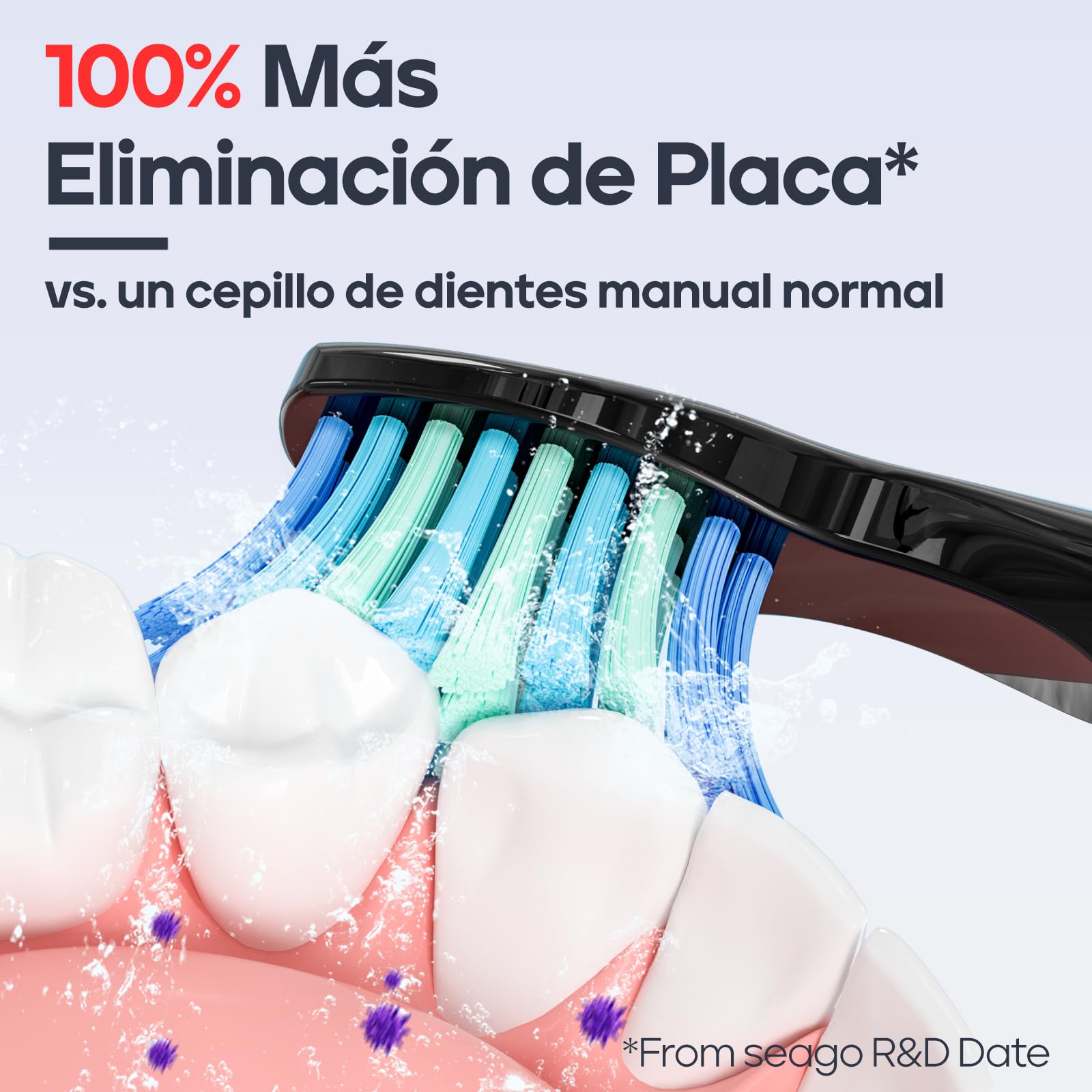 Seago cepillo de dientes eléctrico sónico, cepillo electrico con 8 cabezas, carga USB, cepillo de dientes eléctrico ultrasónicos 5 modos y temporizador, IPX7 Impermeable, para viaja (negro)